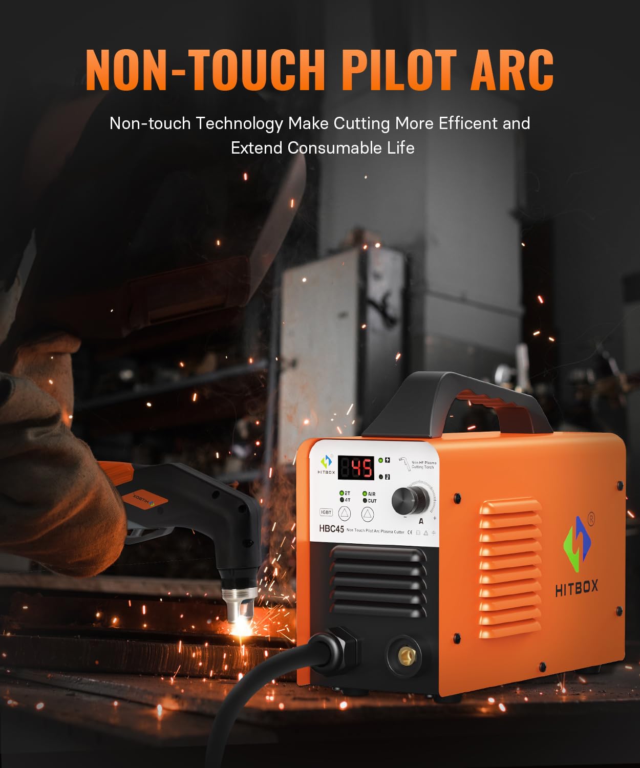 HITBOX 45Amp Plasma Cutter - Dual Voltage 110V/220V IGBT Inverter Metal Cutting Machine with Digital Display, 1/2