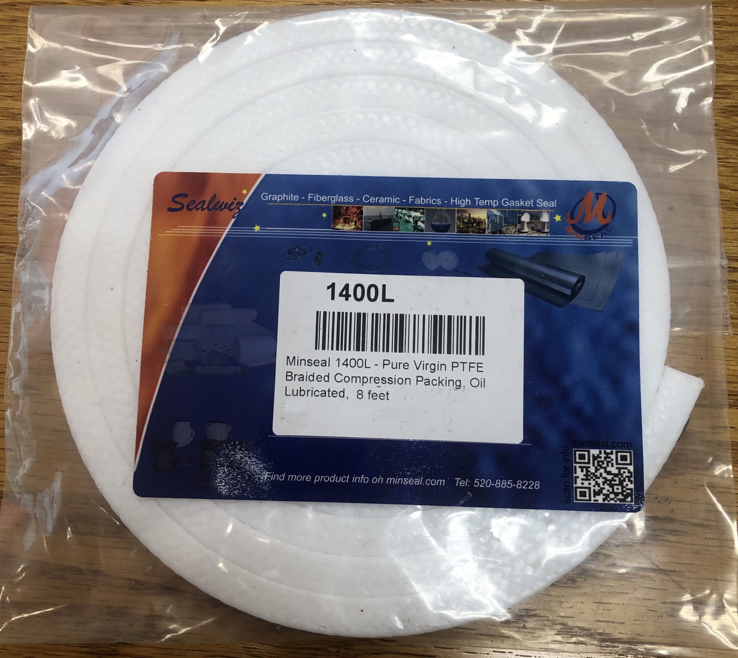 1400L Pure Virgin PTFE Braided Compression Packing - Clean White, Oil Lubricated, 5/8