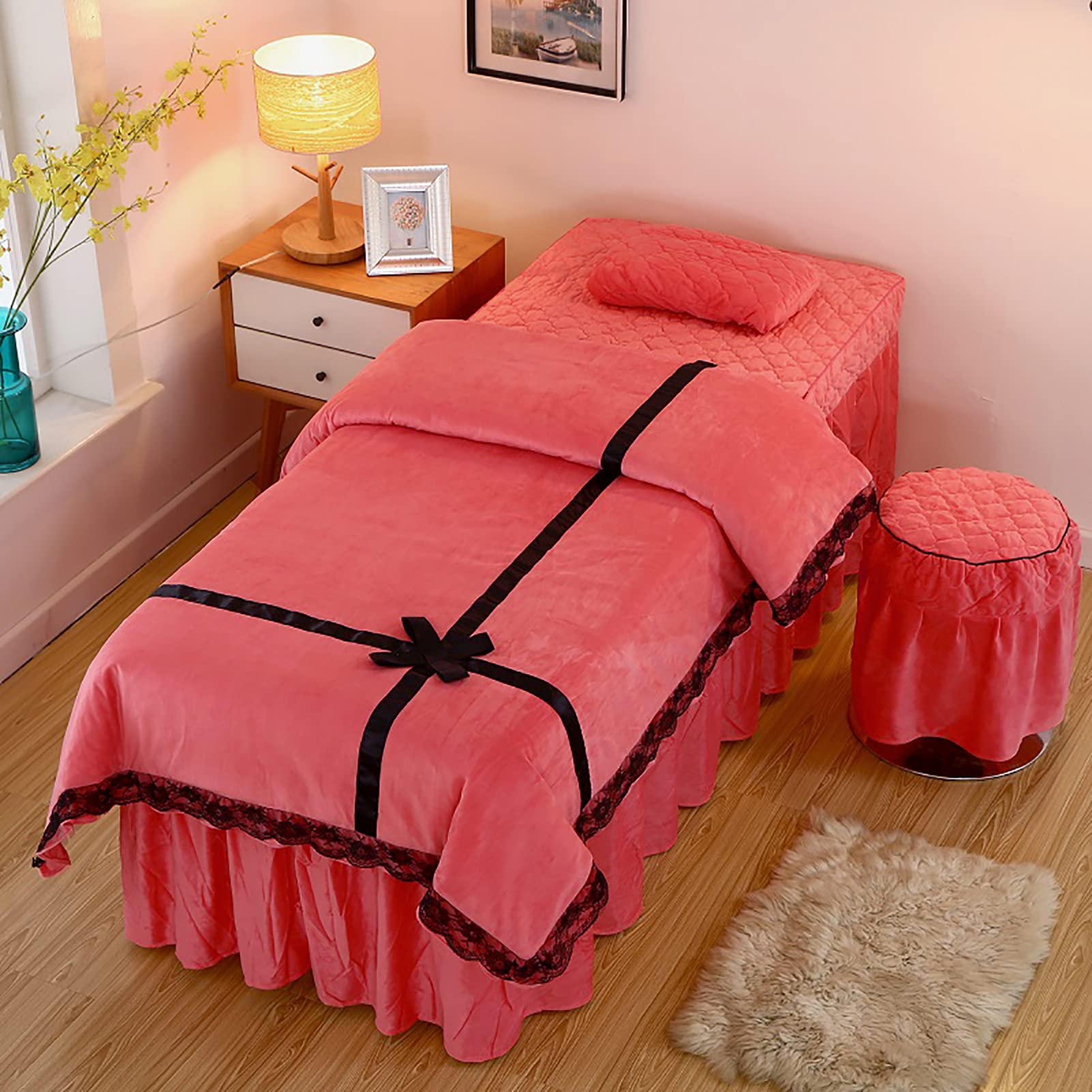 Premium 4-Piece Flannel Massage Table Sheet Set - Soft Thick Cotton Spa Bedding for Body Therapy, 190x80cm (75x31