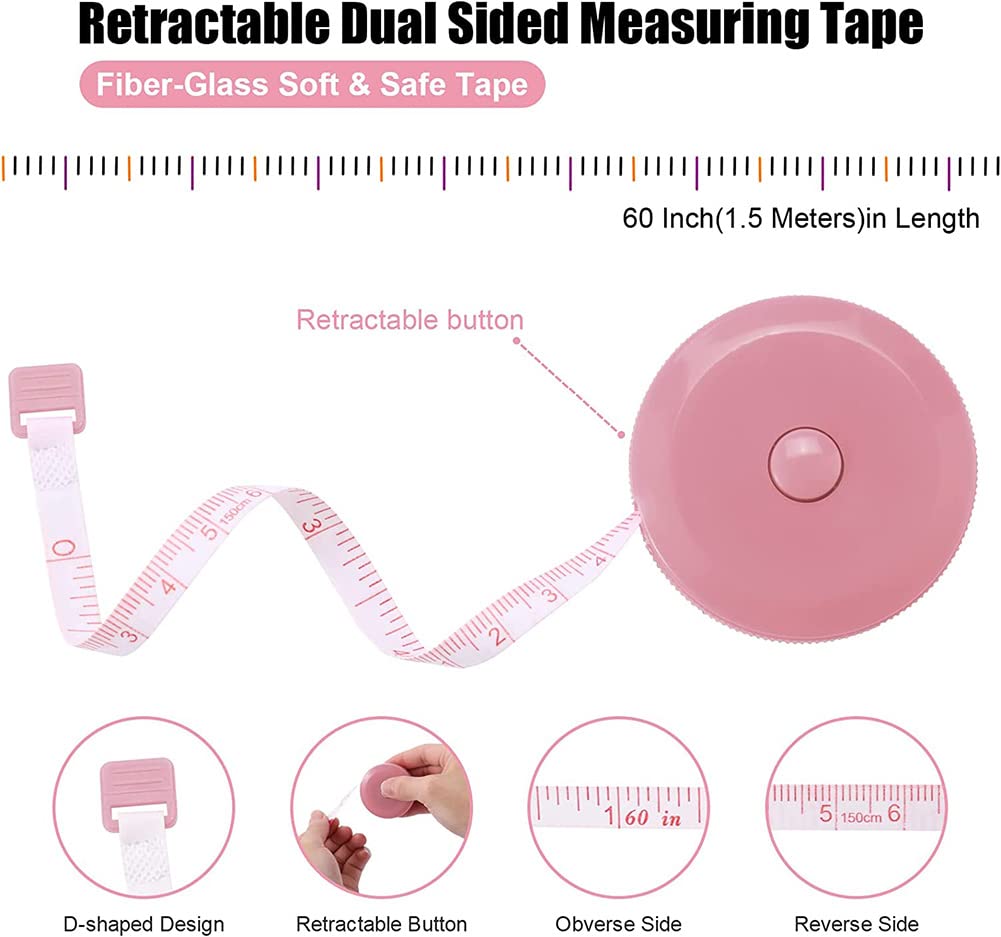 AKOAK 3-Piece Retractable Soft Tape Measure Set - Dual Metric/Imperial Scale for Body Measurements, Tailoring, Sewing & Crafts | Perfect for Height Measurement, DIY Projects & Professional Use