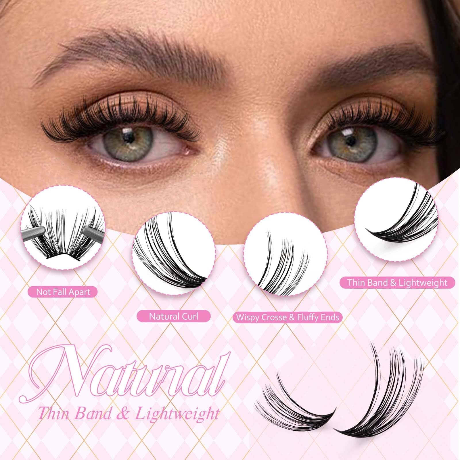 FADLASH DIY Eyelash Extension Kit - Individual Cluster Lashes D Curl with Lash Glue, Sealant & Applicator Tool for Home Use (40D-0.07D-12-18MIX) - Perfect for Bridal Makeup, Parties & Everyday Glam