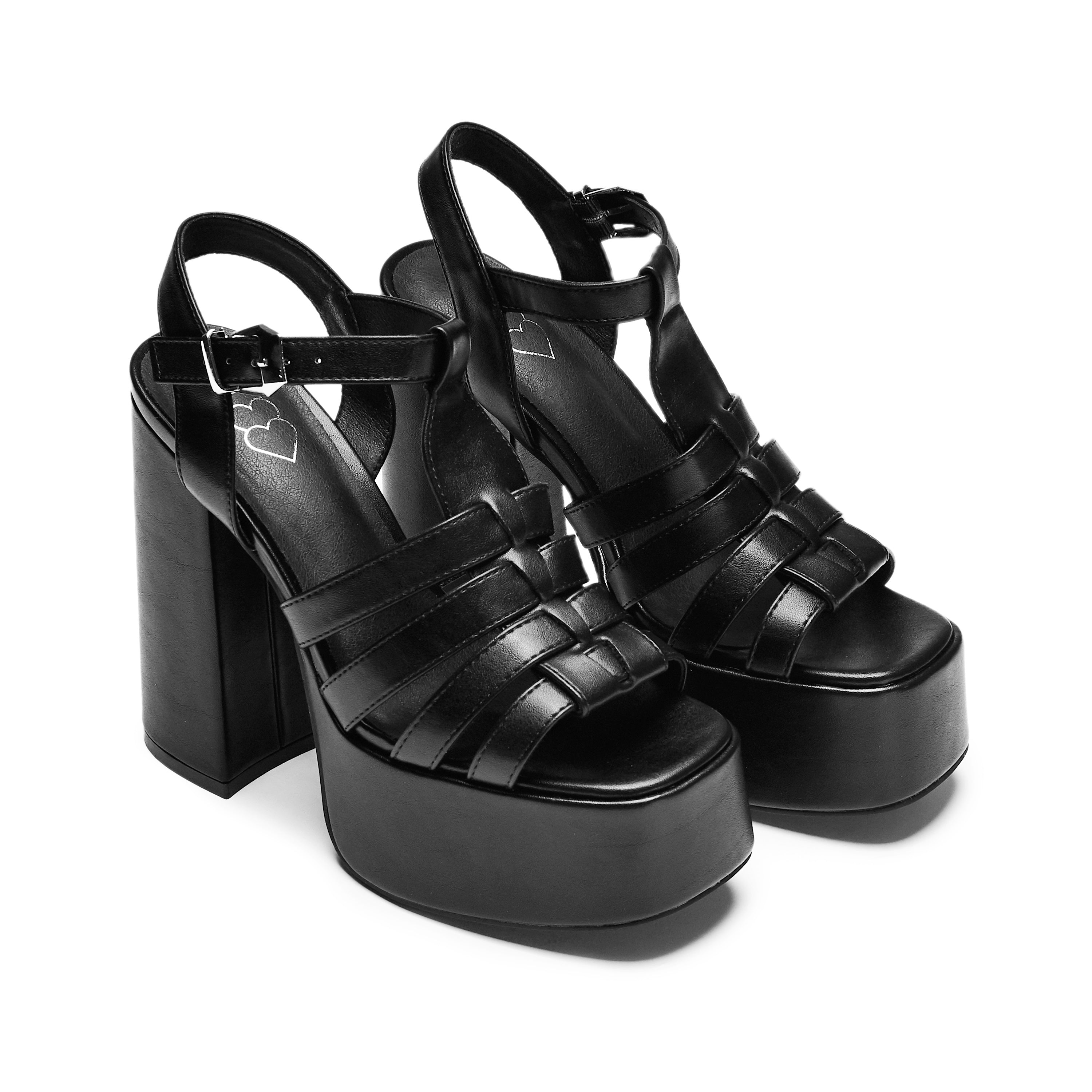 DBP55 Platform Heels for Women - Black Chunky High Heel Sandals for Party, Night Out & Special Occasions