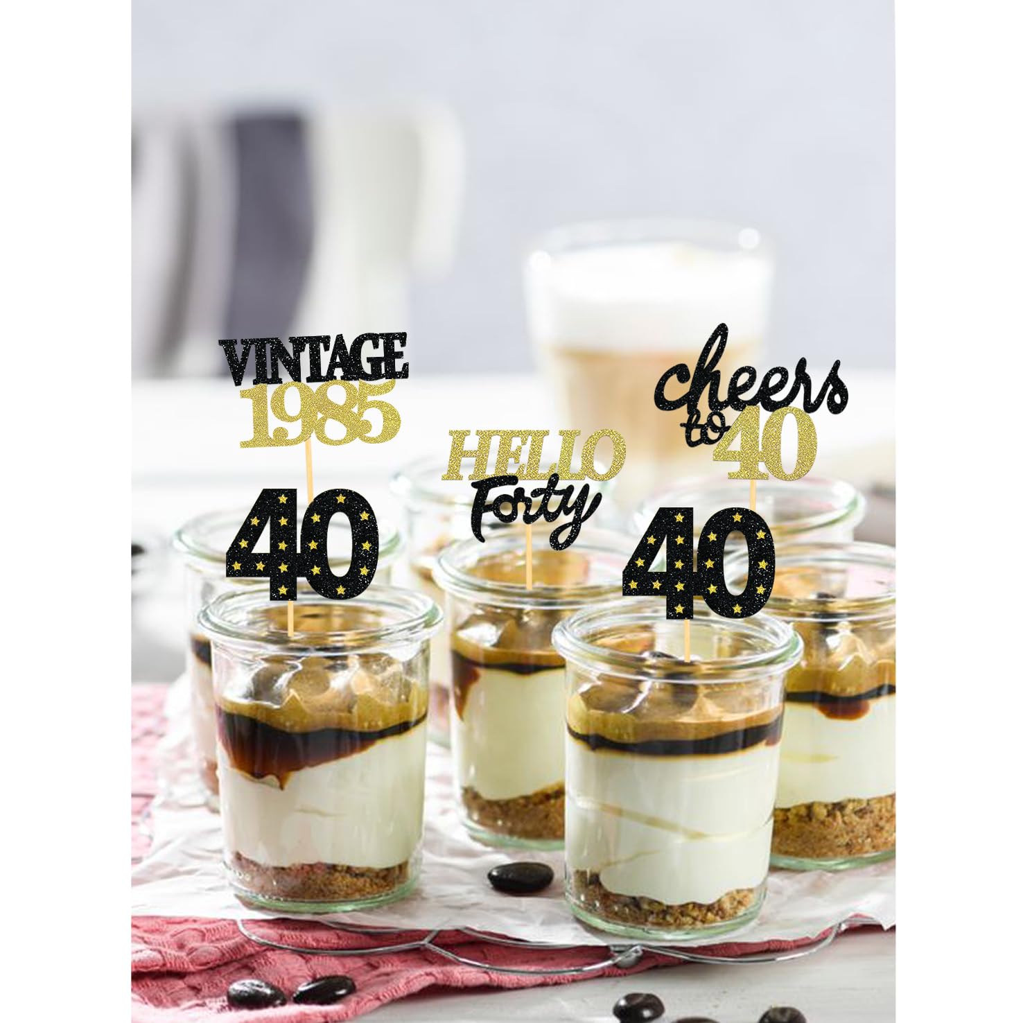 24 Pcs Black & Gold Glitter 40th Birthday Cupcake Toppers - Elegant 40th Anniversary Party Decorations for Women & Men - Perfect for Milestone Birthday Cakes, Desserts, and Celebration Events