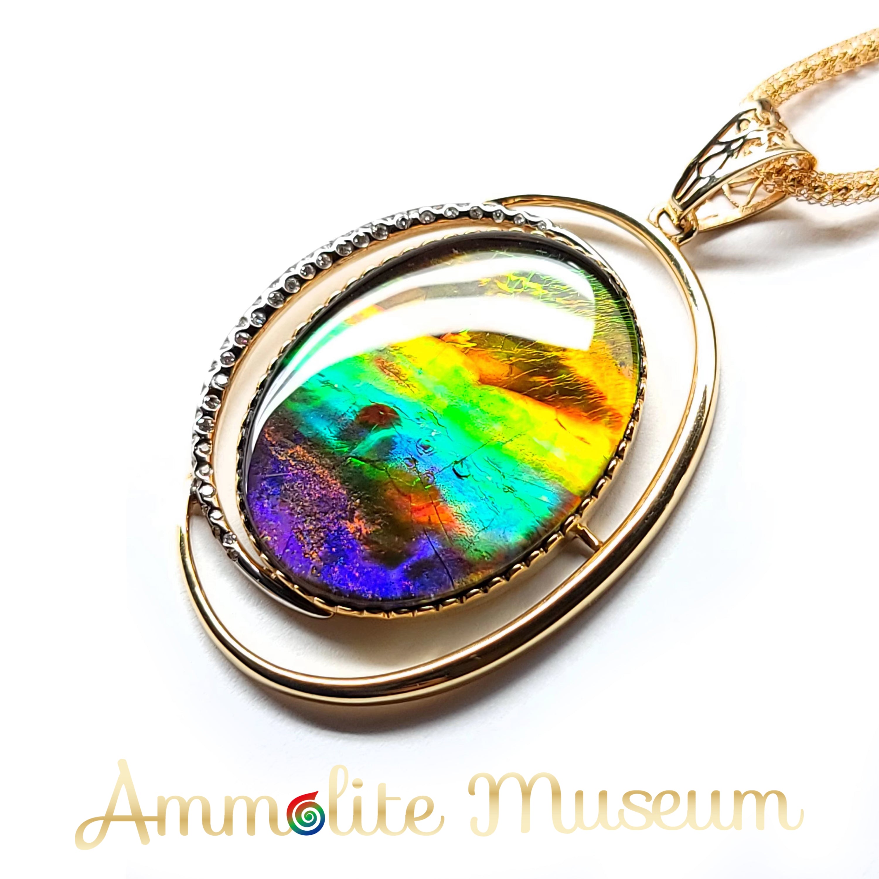 14K Gold Oval Ammolite Pendant with Diamond Accents - Elegant Jewelry Gift for Women, Perfect for Weddings, Anniversaries & Special Occasions