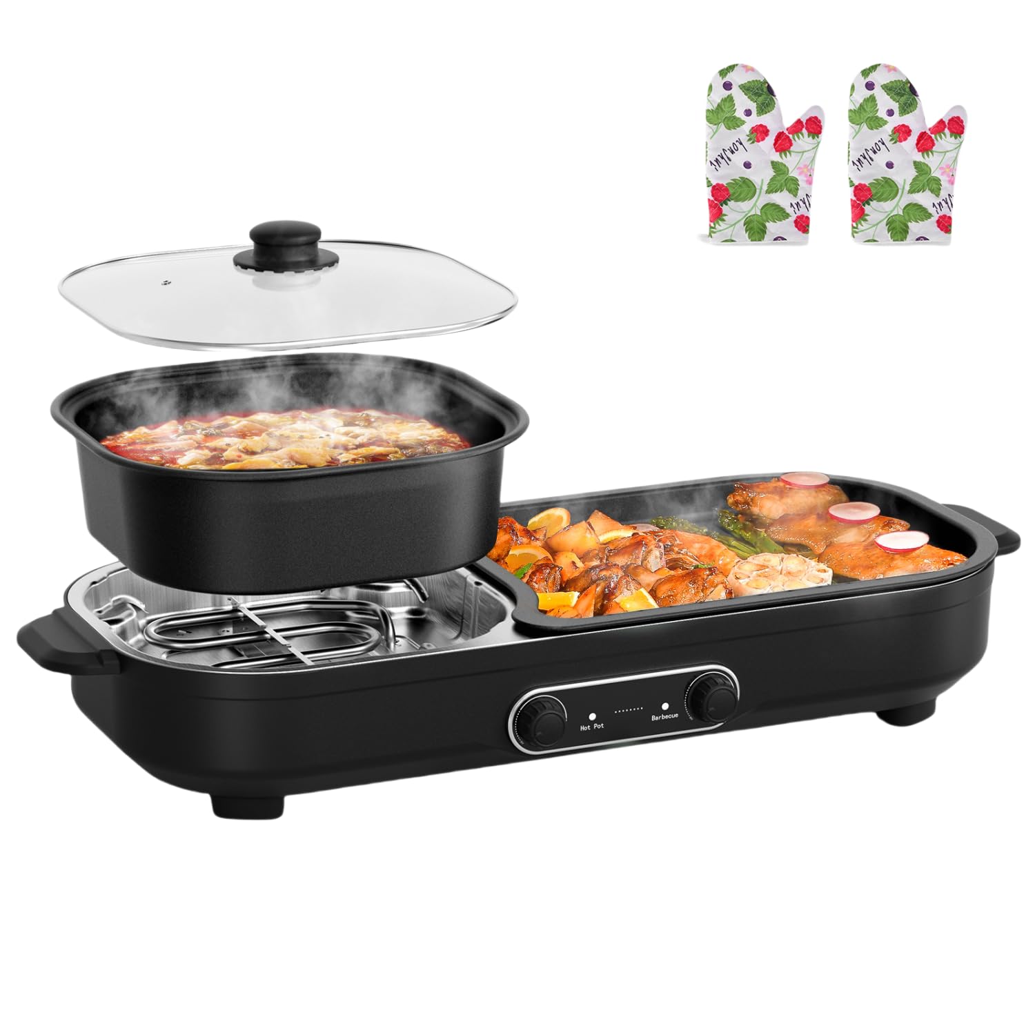 Electric Hot Pot with Grill - Korean BBQ & Shabu Shabu Combo, Non-Stick Removable Pot, Adjustable Temperature Control for Indoor Cooking | Perfect for Family Gatherings, Dinner Parties & Asian Cuisine Lovers