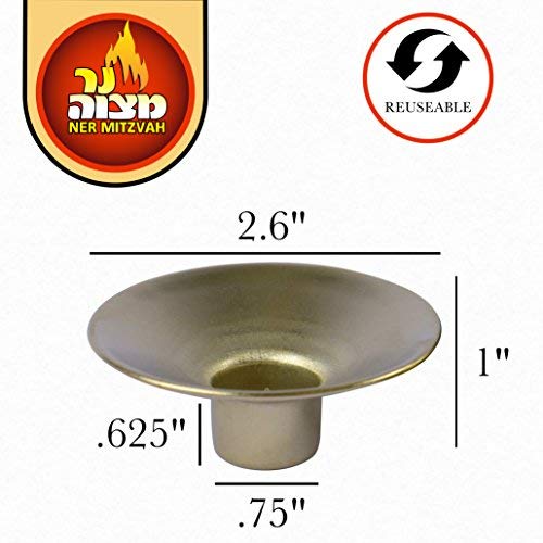 Reusable Metal Candlestick Liners & Drip Guards - Safety Pin Secures Candles - Nickel Plated Bobeches Protectors (Gold, 2 Pack) for Shabbat, Hanukkah & Jewish Holidays - Perfect for Menorah & Candle Holders