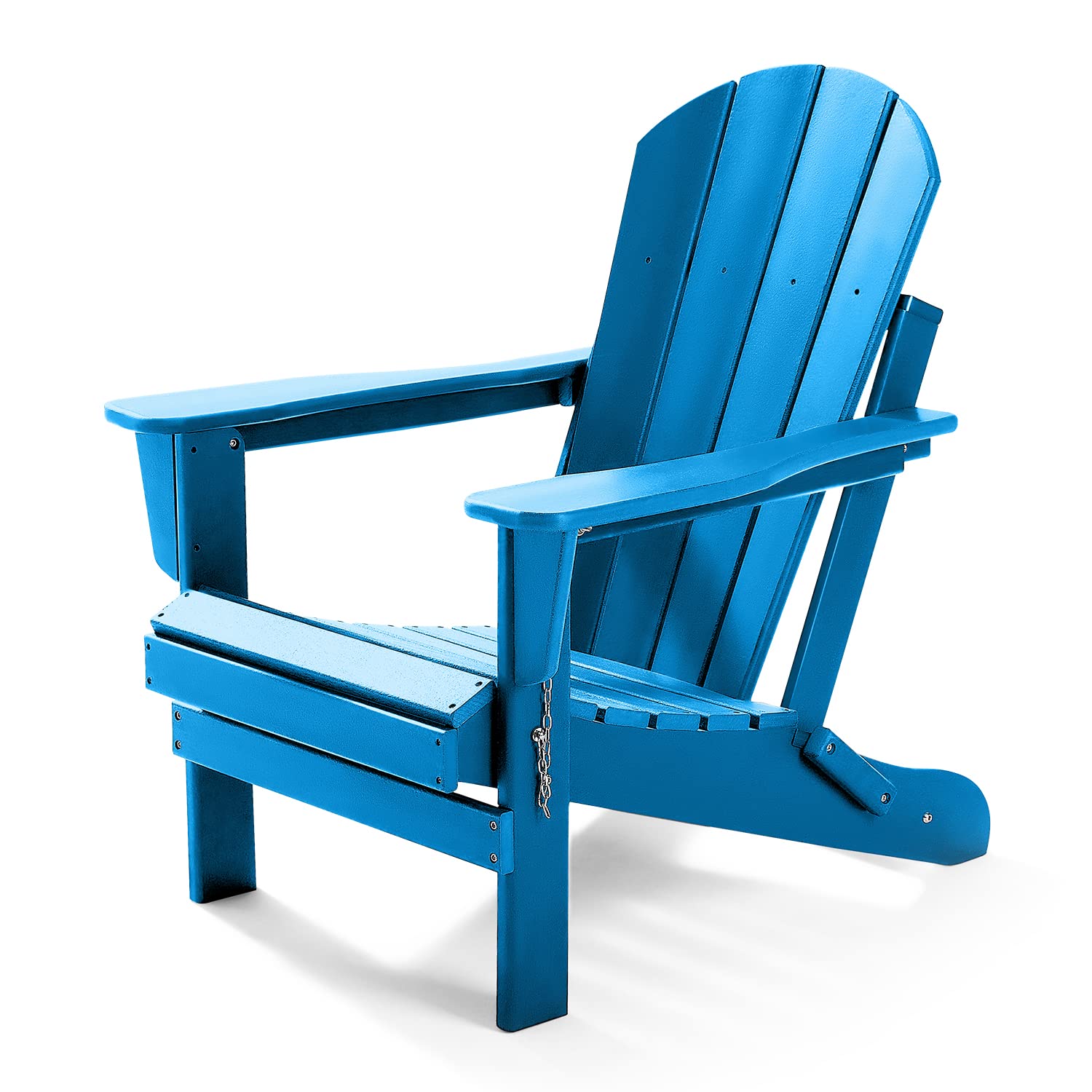 Folding Adirondack Chair - All-Weather HDPE Plastic Outdoor Patio Chair for Camping, Garden, Poolside, Deck & Beach - Perfect for Backyard Relaxation, Fire Pit Gatherings & Coastal Lounging (Blue)