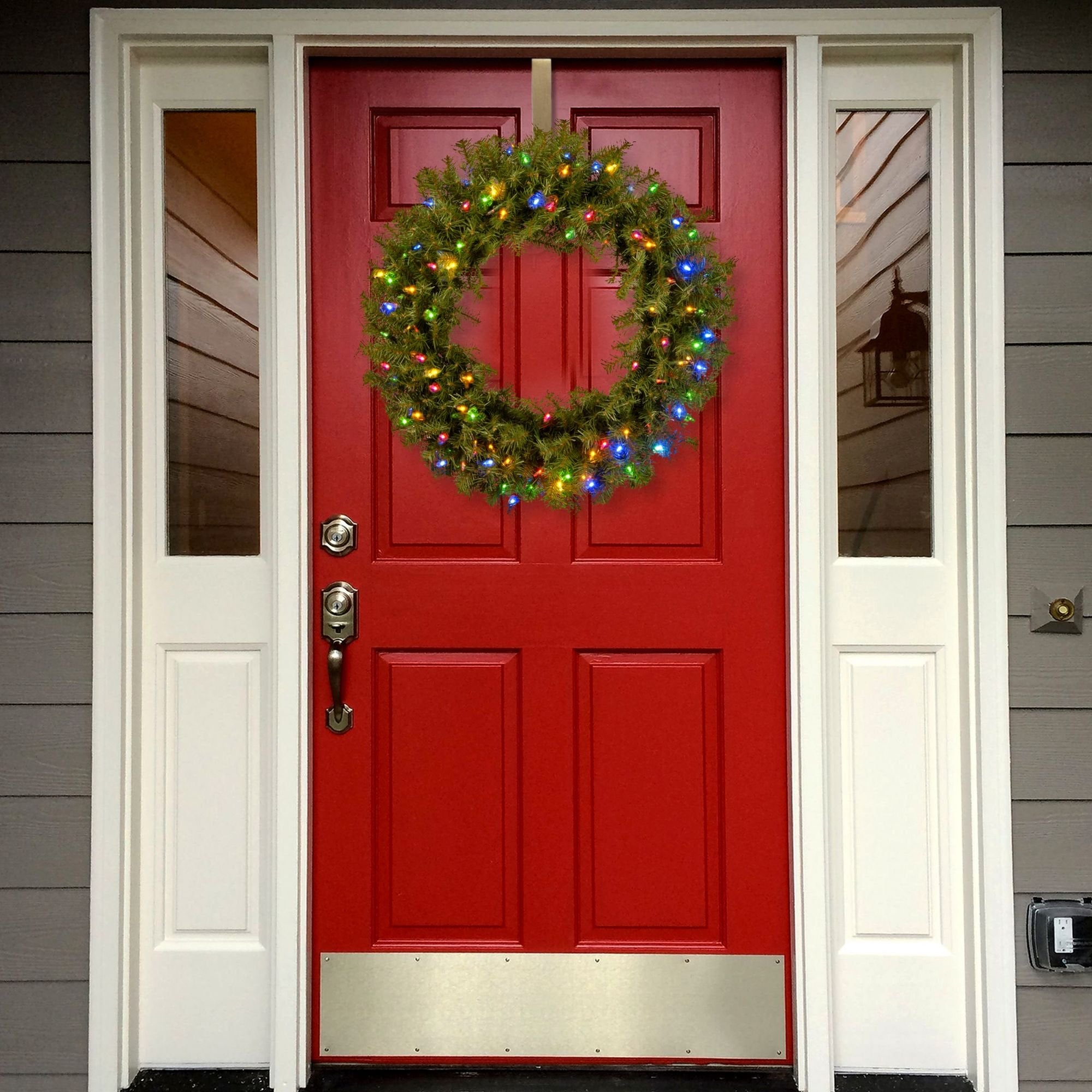 30-Inch Mountain Spruce Christmas Wreath with 100 Warm White LED Lights - Holiday Decor for Front Door, Fireplace & Indoor/Outdoor Use