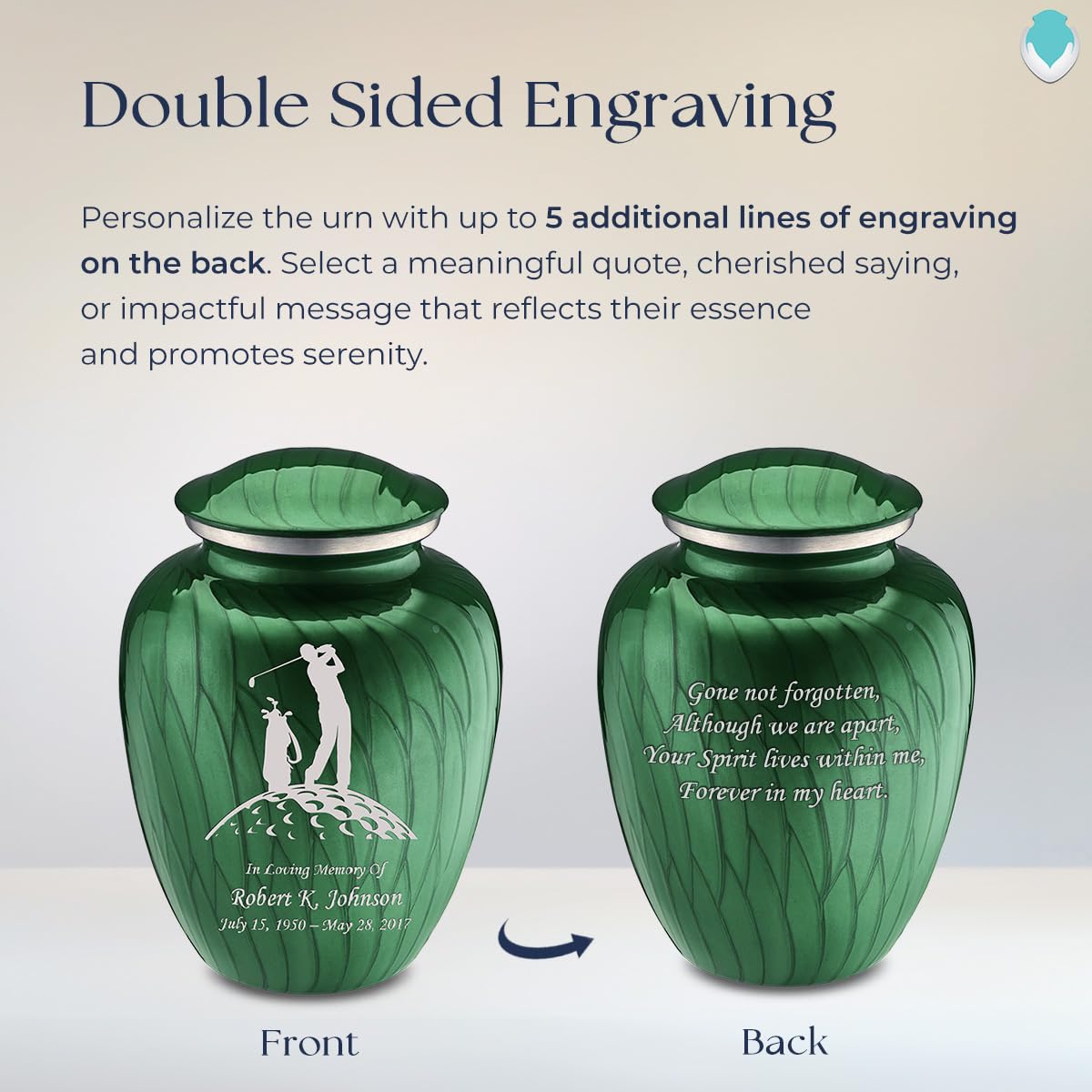 Personalized Golf Cremation Urn for Ashes - Large Pearl Green Funeral Urn for Men & Women with Double-Side Engraving (Holds 200 lbs) - Perfect for Memorials, Golf Enthusiasts & Funeral Services