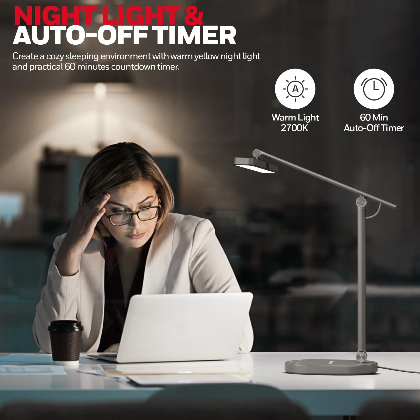 Honeywell H4 Sunturalux™ Eye-Caring LED Desk Lamp - 700LM Dimmable Adjustable Reading Light with Timer & Touch Control for Home Office, Study, Bedroom - Perfect for Night Reading, Work & Relaxation