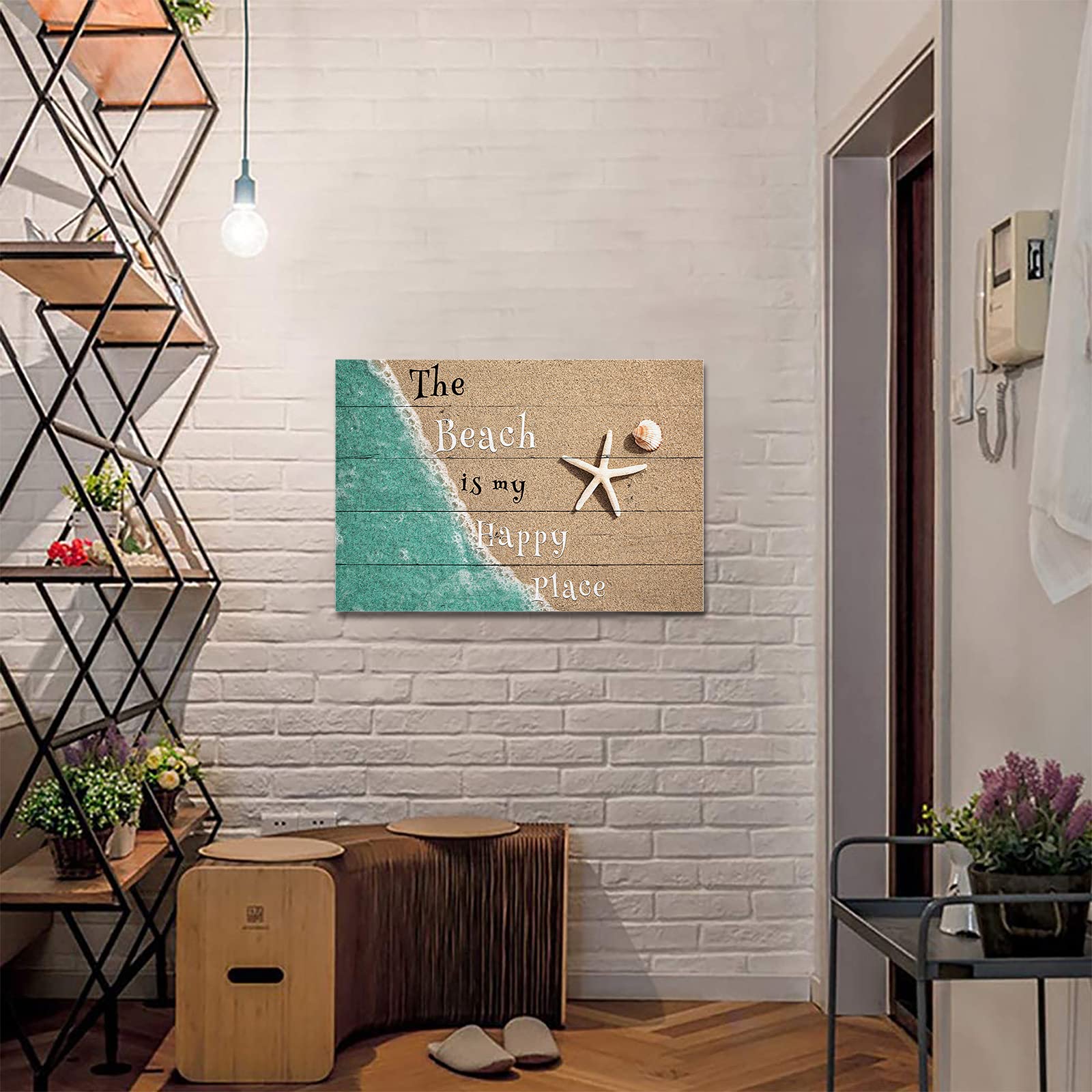 Chucoco Coastal Ocean Starfish and Shell Sand Wall Art - Hand-Painted Canvas Oil Painting for Beach Decor - Ready to Hang for Living Room, Bedroom, Office - Perfect for Coastal Themed Home Decor & Vacation House Wall Decor