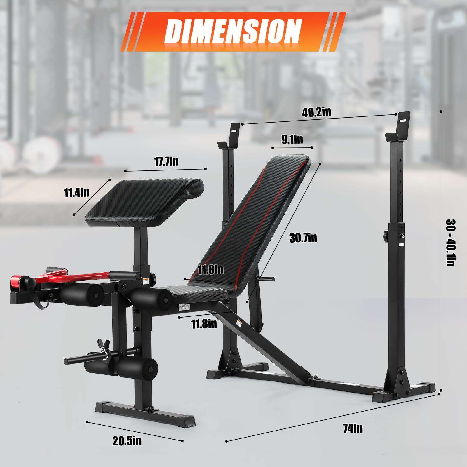 Aceshin 900 LBS Adjustable Olympic Weight Bench with Squat Rack - Home Gym Equipment for Strength Training | Includes Leg Extension & Preacher Curl Pad | Perfect for Bench Press, Squats & Full-Body Workouts