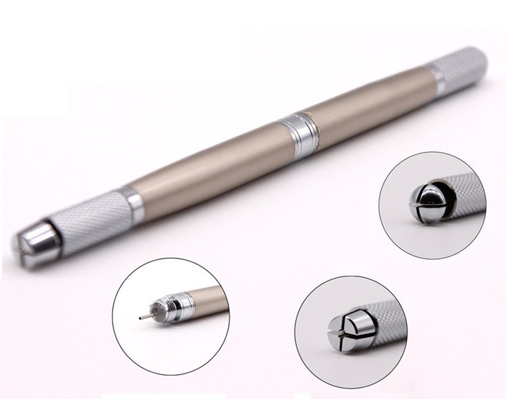 Xiaoyu 3-in-1 Multifunctional Manual Tattoo Pen for Permanent Makeup, Eyebrow Microblading & Cosmetic Tattooing - Champagne Gold - Perfect for Salon Professionals & DIY Beauty Enthusiasts