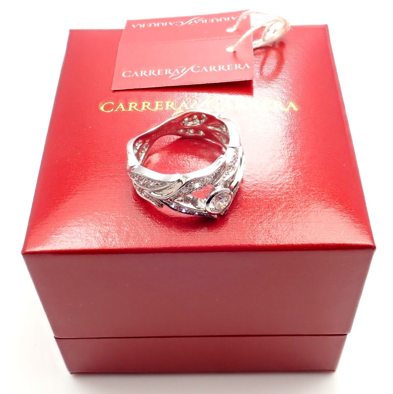 Authentic Carrera Y Carrera 18k Gold Greco Roman Diamond Crown Ring for Women - Elegant Princess Style Jewelry Gift for Anniversary, Wedding & Special Occasions
