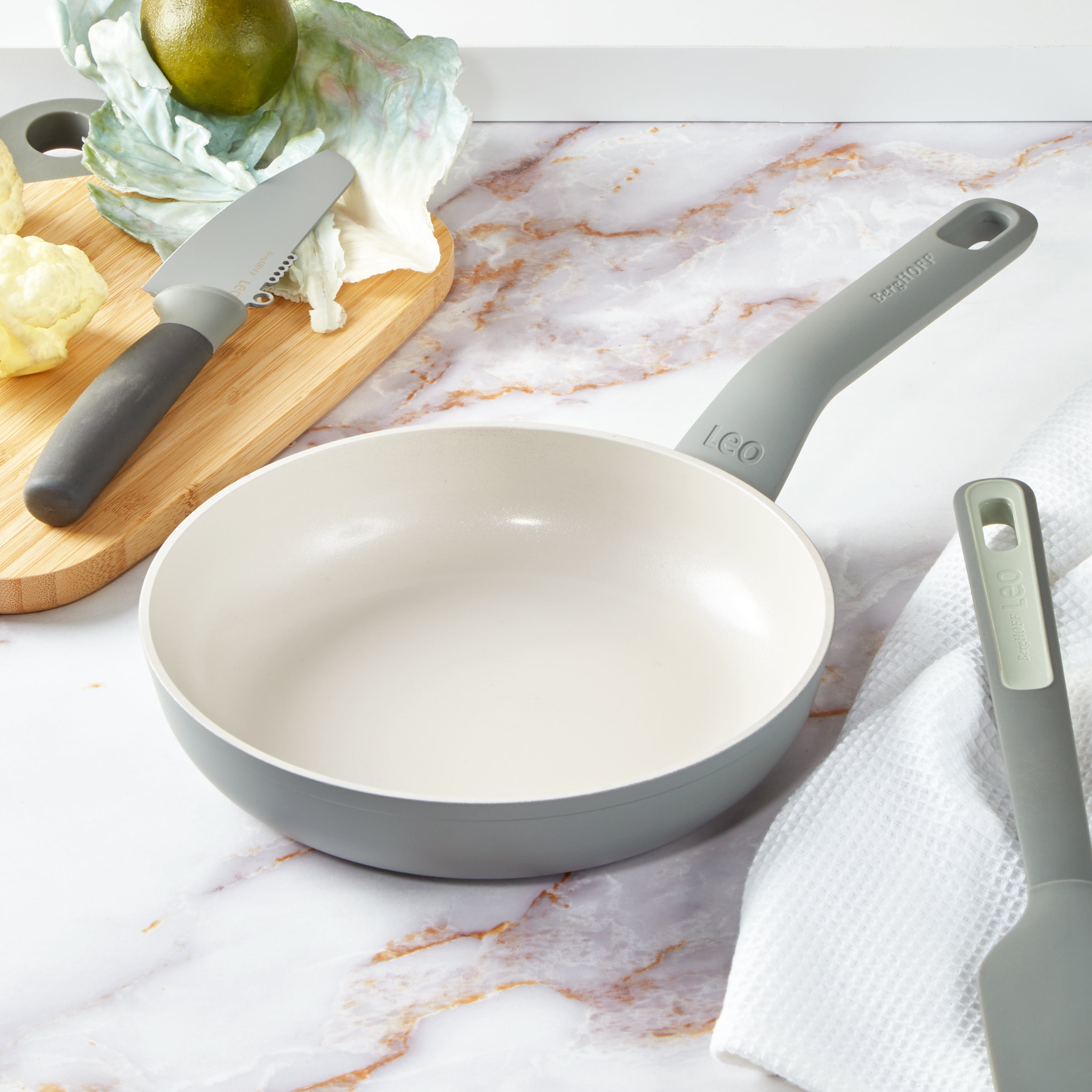 BergHOFF Leo Balance 2-Piece Nonstick Aluminum Fry Pan Set in Moonmist - Perfect for Sauteing, Frying & Cooking Eggs - Ideal for Home Chefs & Professional Kitchens