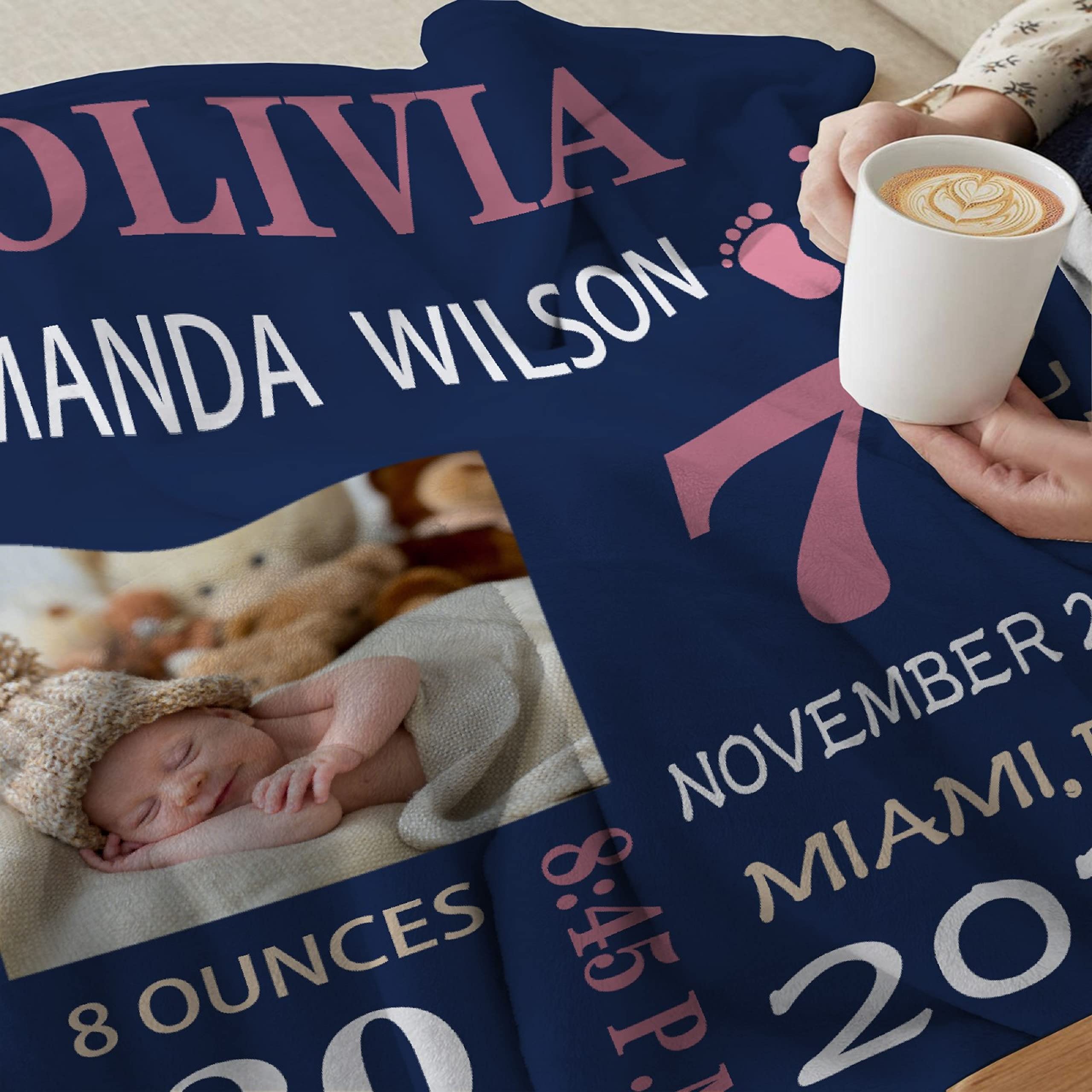 Custom Personalized Baby Blanket with Name, Birth Date & Time - Soft 120