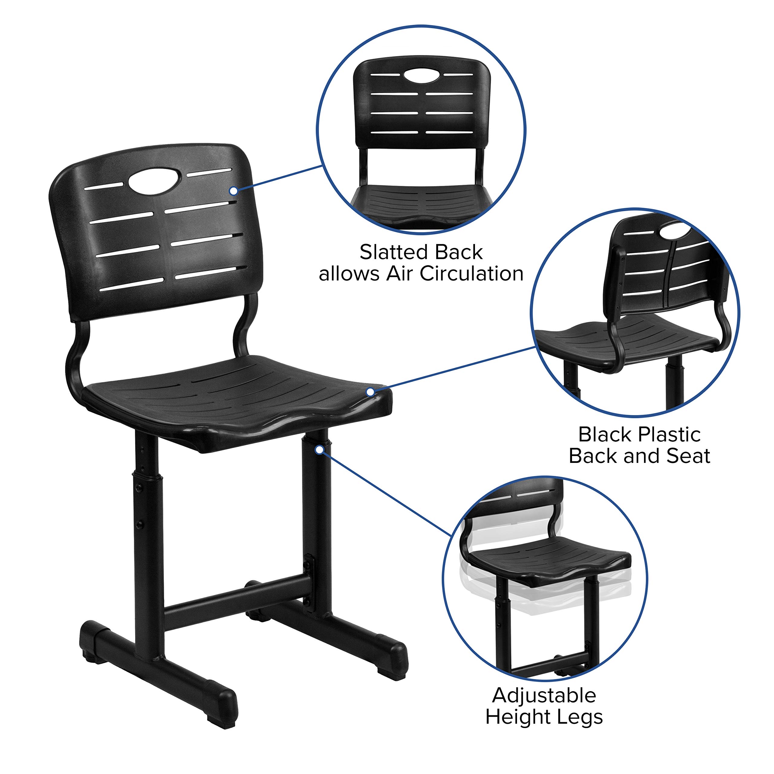 Adjustable Height Black Student Chair with Sturdy Pedestal Frame - Perfect for Home Office, Study Desk, and Classroom Use