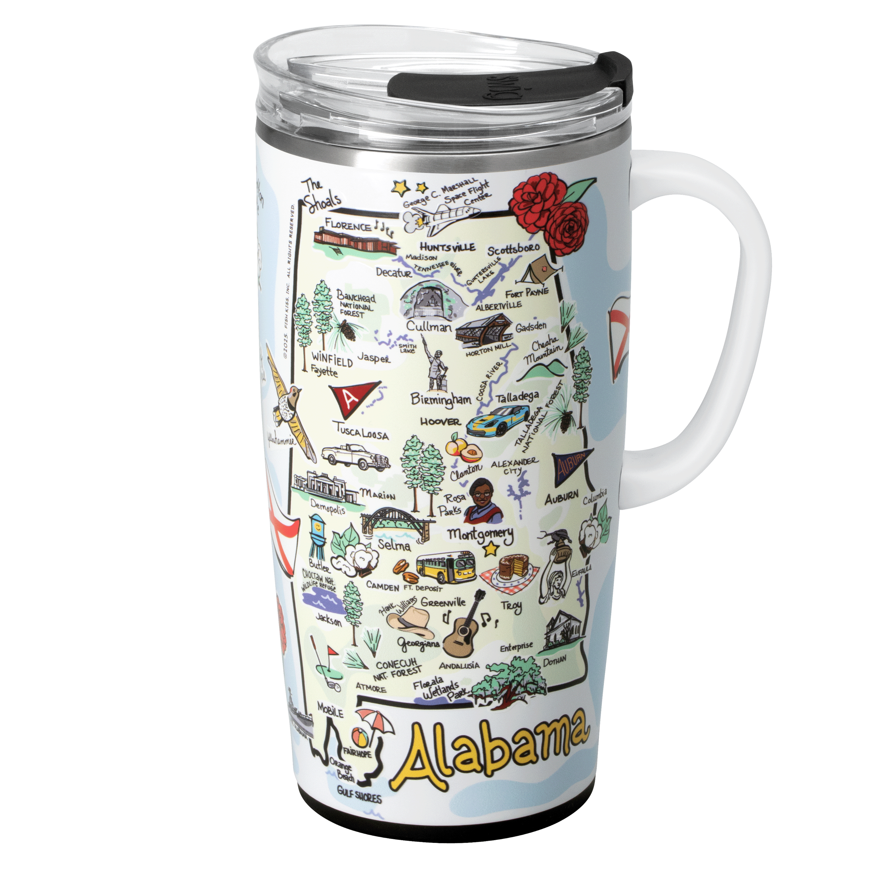 22oz Alabama Insulated Travel Mug - Stainless Steel Coffee Tumbler with Lid, Leak-Proof & Sweat-Proof - Perfect for Commuting, Camping & Outdoor Adventures