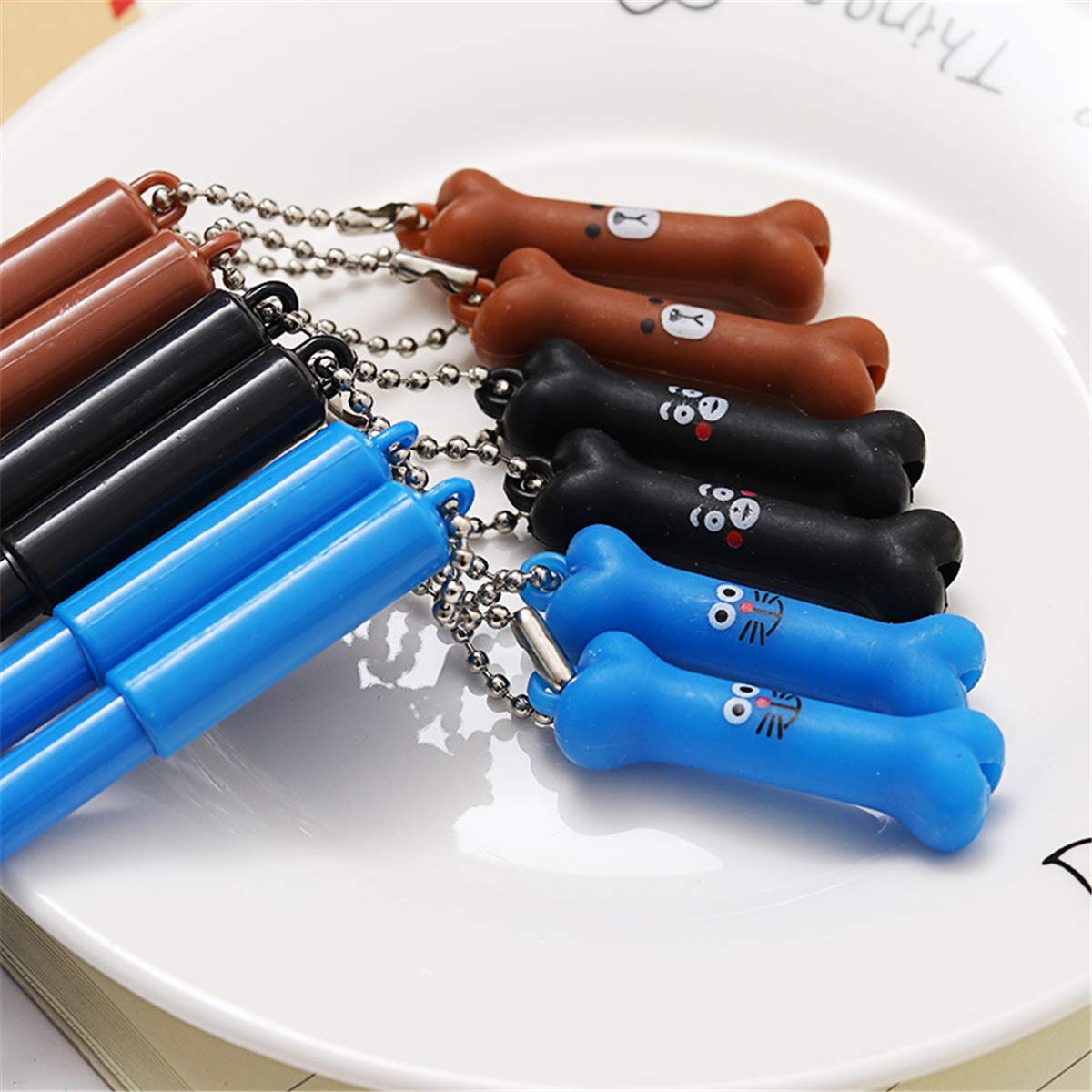Cartoon Bone Pendant Gel Ink Pens - 12 Pack Blue & Black Ballpoint Pens for Writing, Office, School Supplies - Perfect Gift for Students, Teachers & Stationery Lovers - Great for Note Taking, Journaling & Creative Projects