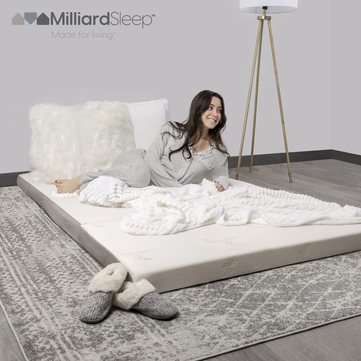 Milliard 4 Inch Twin Size Trifold Mattress - Portable Foldable Foam Floor Bed with Medium Firm Support & Washable Cover - Ideal for Guest Bed, RV Travel, Camping - 75