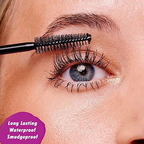 Black Smudge-Proof Mascara - Long Lasting Volumizing Waterproof Mascara with Eyeliner | Dramatic Eye Makeup Kit for Day & Night Wear