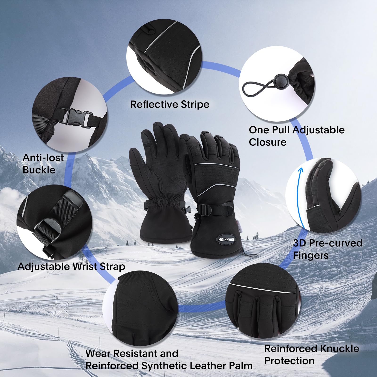 **JUMPHIGH Ski & Snow Gloves for Men & Women - 3M Thinsulate Insulated, Waterproof Winter Gloves for Snowboarding & Outdoor Activities - Perfect Cold Weather Gifts**