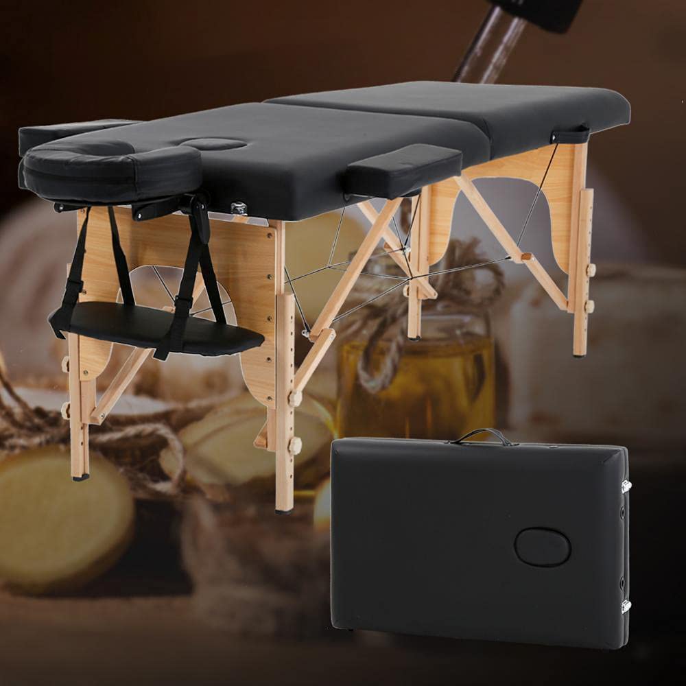 Professional 84 Inch Portable Massage Table - Adjustable Height, Foldable Design with Carrying Case | Perfect for Spa, Salon, Tattoo & Facial Treatments (Black) - Ideal for Home Use, Professional Therapists & Mobile Services