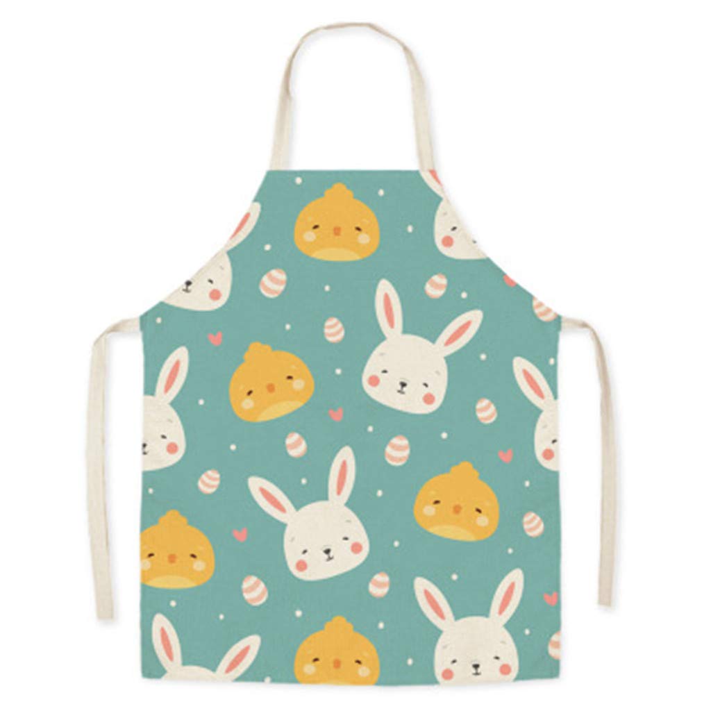 Hibye Kitchen Chef Easter Floral Print Linen Apron - Adjustable Unisex Bib for Cooking, Baking & Restaurant Use - Perfect for Easter, BBQ, Grilling & Home Kitchen