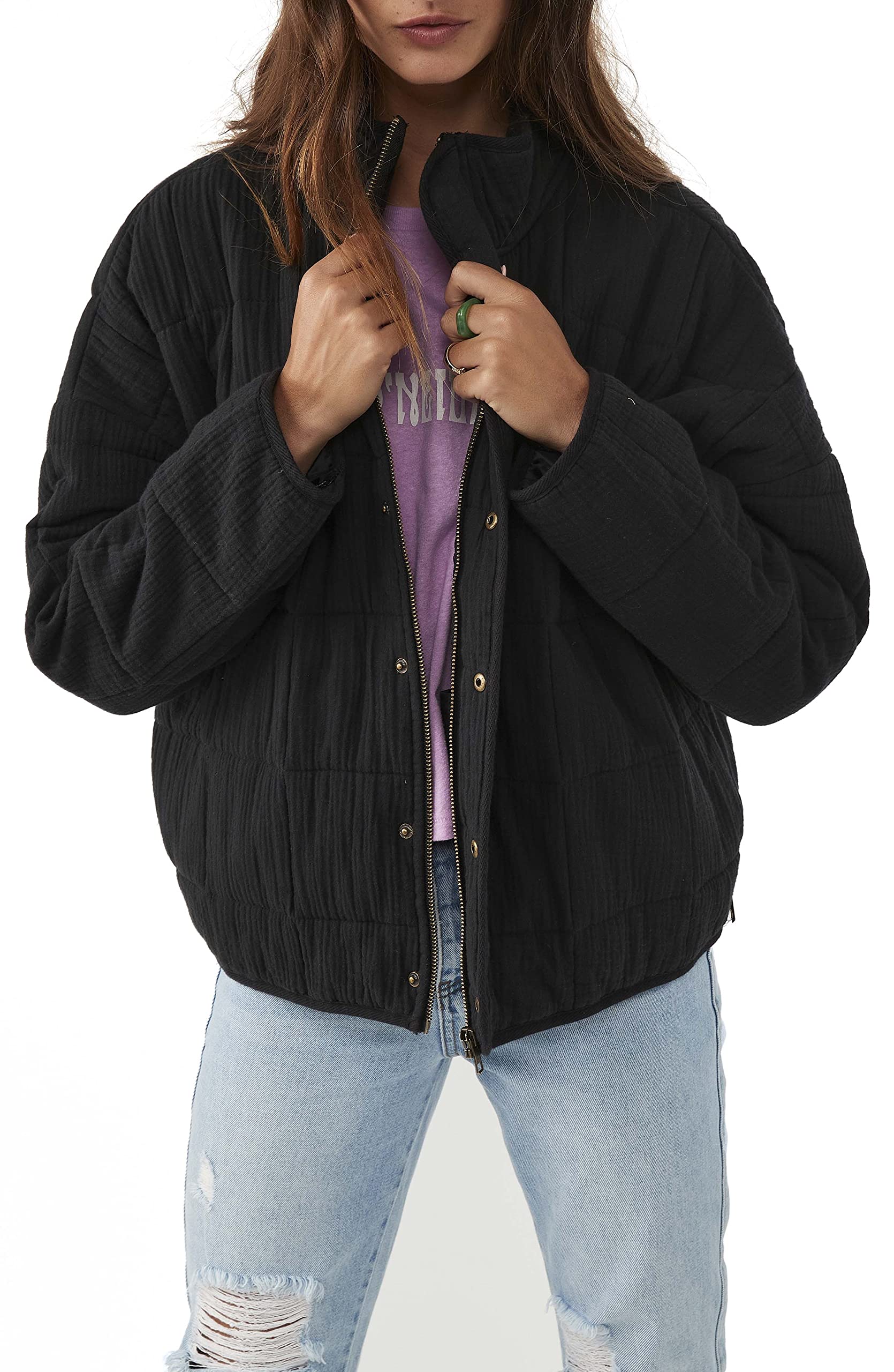 O'NEILL Women's Oversized Quilted Jacket - Lightweight Puffer Coat with Pockets for Casual Wear | Spring & Fall Outerwear for Everyday Comfort & Style | Perfect for Work, Travel & Outdoor Activities