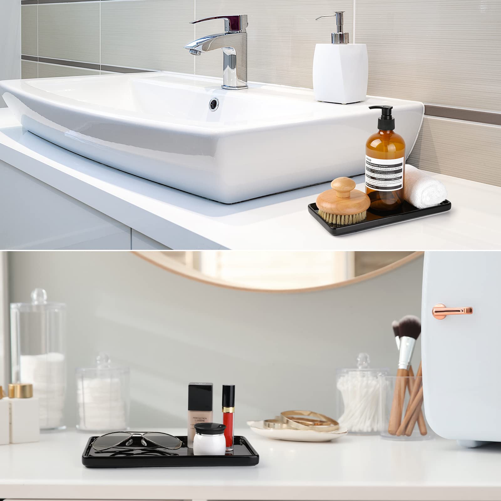 Gurygo 6 Inch Ceramic Bathroom Vanity Tray - Small Soap Dish Organizer for Countertop, Bathtub & Kitchen - Elegant Black Bath Accessories for Home Decor & Spa Relaxation