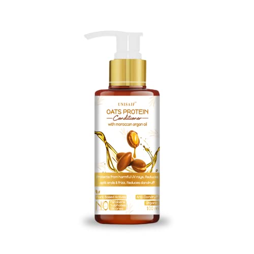 Unisaif Oat Protein Hair Conditioner with Moroccan Argan Oil - Sulfate Free Daily Moisturizing Treatment for Dry, Frizzy Hair - Boosts Hair Density & Shine - 100ml for Women & Men - Perfect for Damaged Hair Repair & Daily Hydration