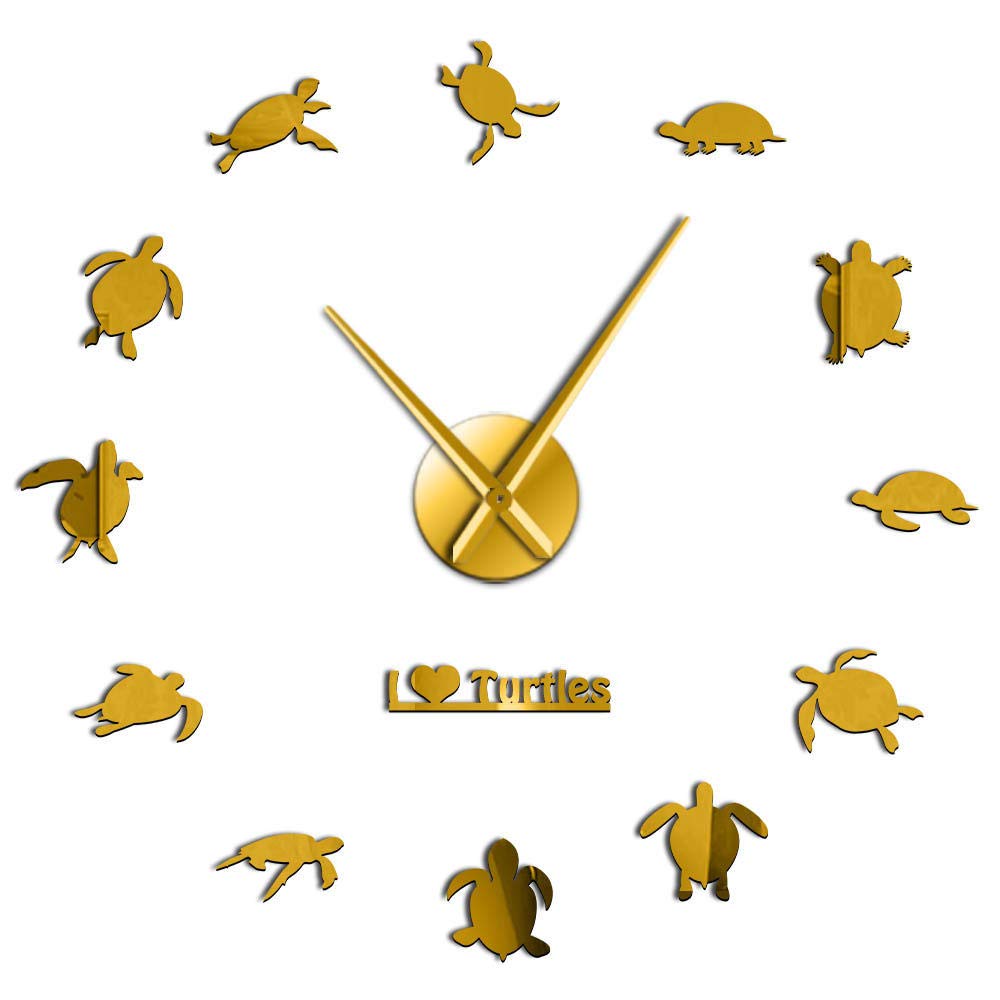 DIY Giant Sea Turtle Wall Clock - 37 Inch (90cm) Gold Silhouette Beach Decor for Living Room, Bedroom & Office | Large Sea Animal Wall Art Sticker