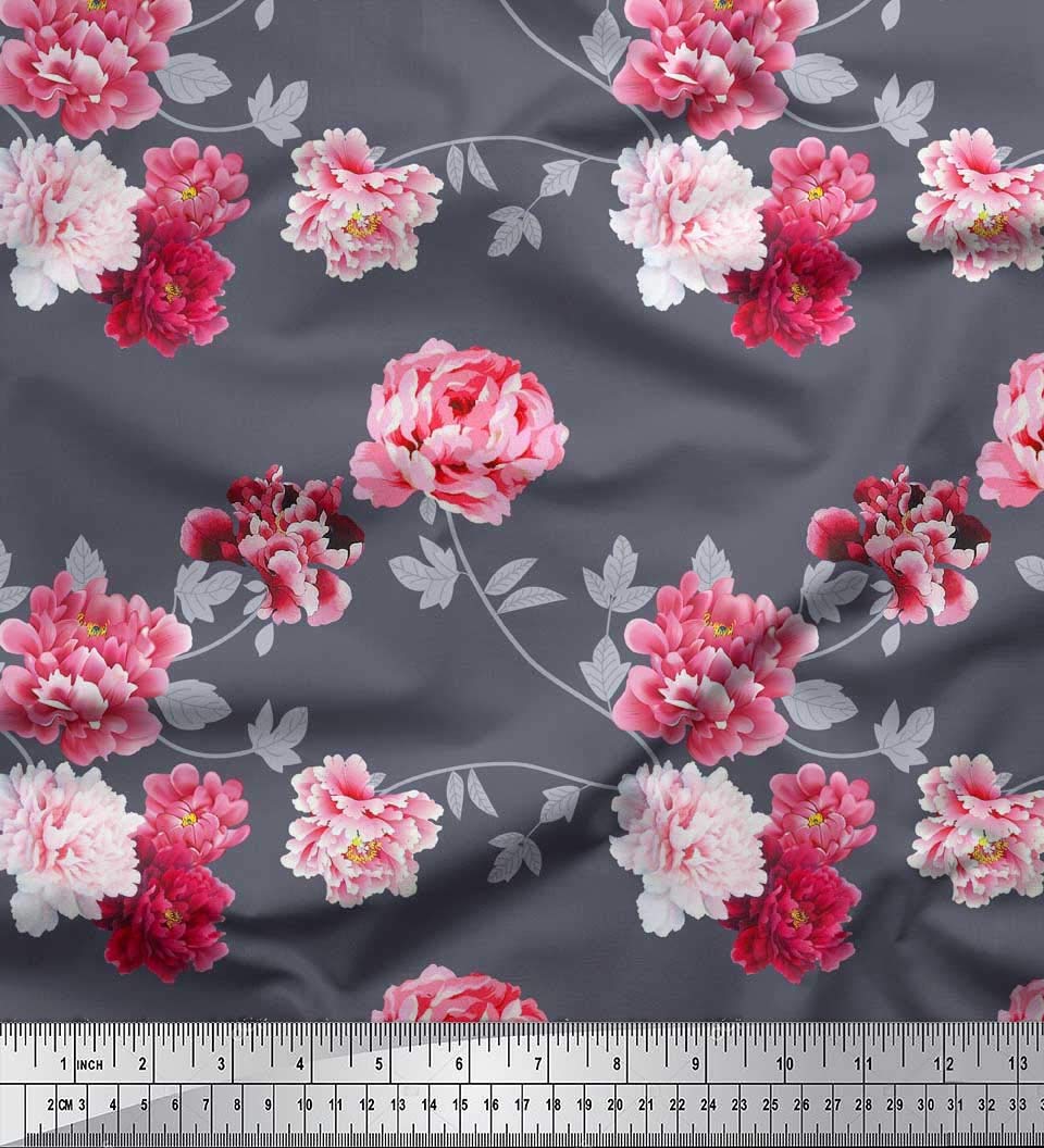 Soimoi Moss Georgette Brown Floral Fabric by The Yard - 42 Inch Wide Printed Textile with Roses & Leaves Design - Elegant Material for Dresses, Curtains, DIY Crafts & Home Decor