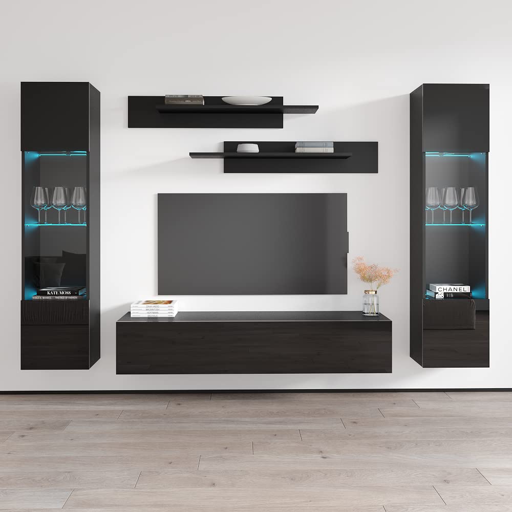 Modern Floating TV Stand with Storage & LED Lights - Wall-Mounted Entertainment Center Console for Living Room & Bedroom - AB3 30