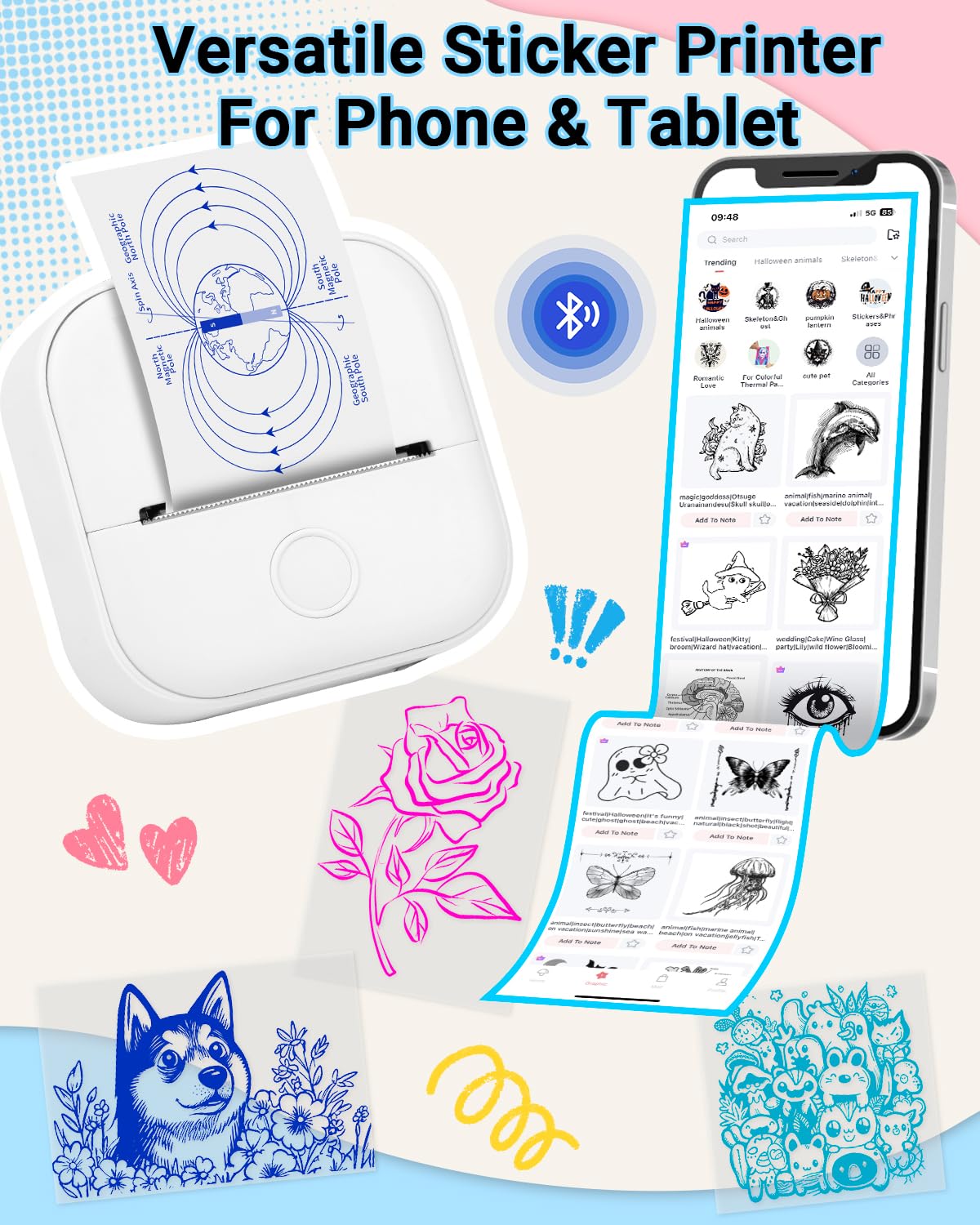 Memoking T02 Portable Thermal Sticker Printer - Inkless Mini Printer for Sticky White Paper, Print Pods & Phone Stickers | Perfect for DIY Crafts, Scrapbooking, Labeling & Small Business Packaging