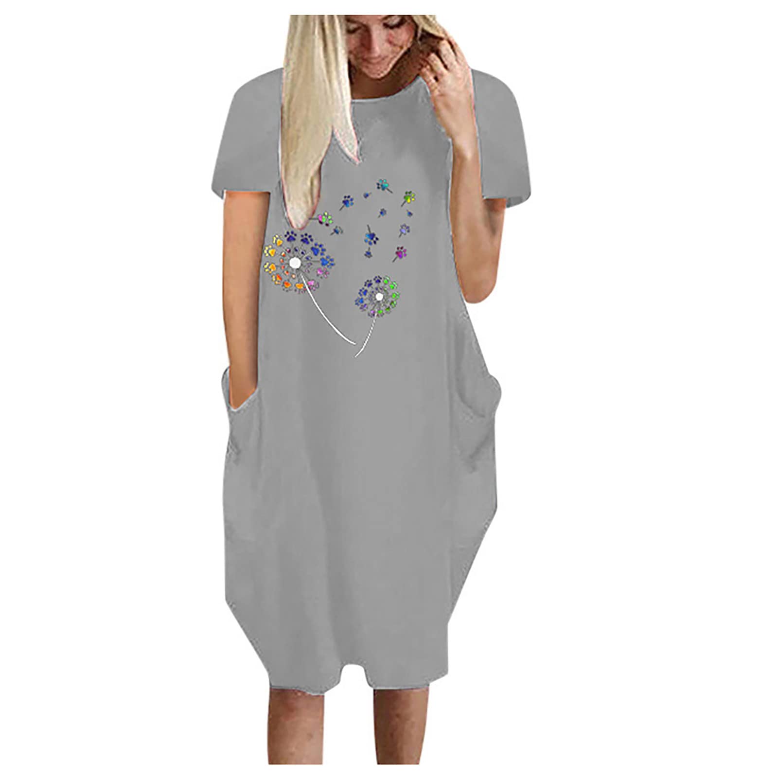 XUNRYAN Women's Casual Summer Shirt Dress - Short Sleeve Loose Fit Midi Dress with Pockets | Cute Lounge Wear for Beach, Vacation & Everyday Comfort
