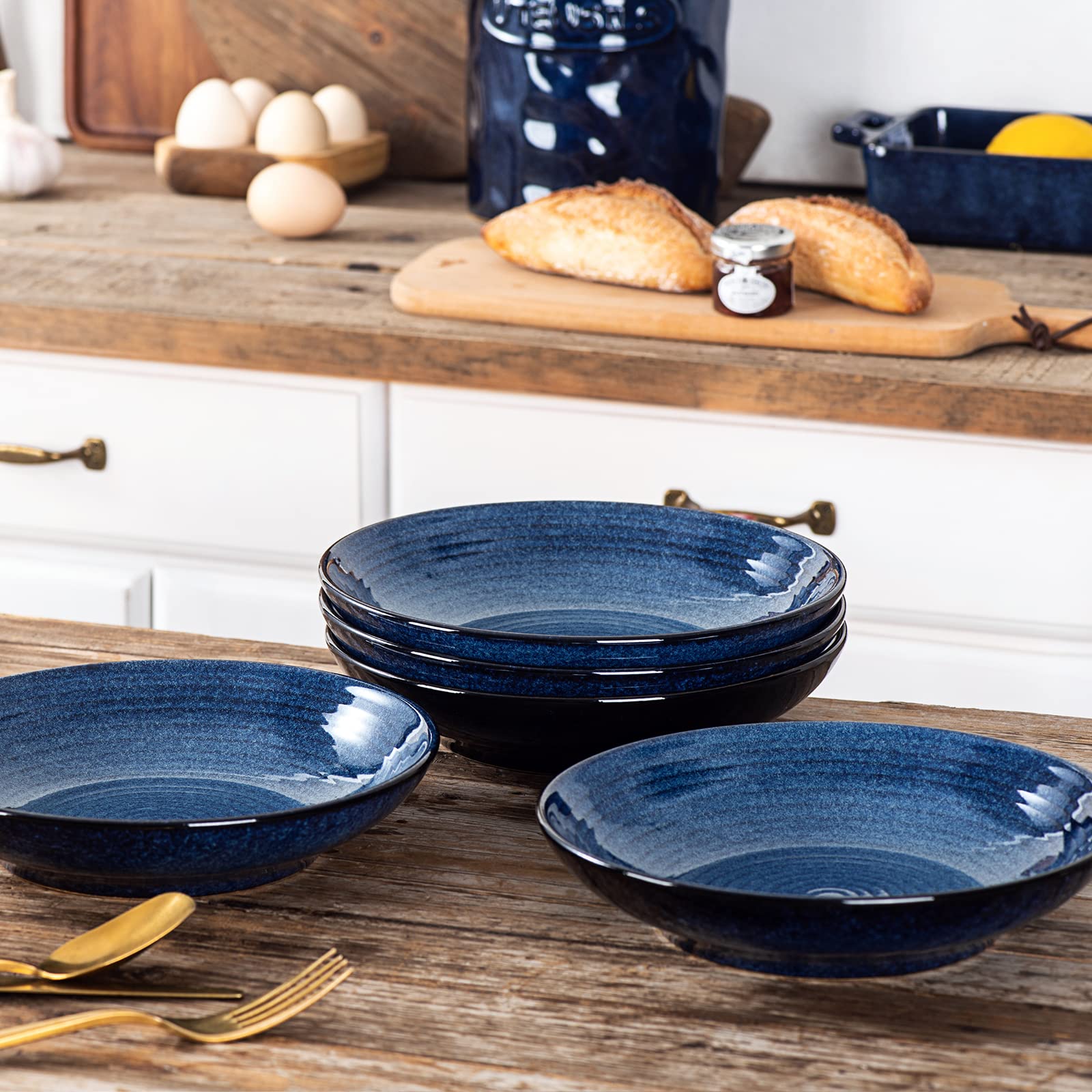 Vicrays 16-Piece Ceramic Dinnerware Set - Fluted Dinner Plates, Salad Plates & Bowls - Microwave, Oven & Dishwasher Safe - Scratch Resistant - Perfect for Home, Party & Restaurant Use - Elegant Blue Tableware for Everyday Dining & Entertaining