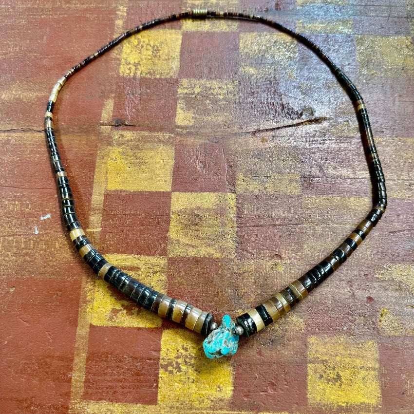 Vintage Navajo Beaded Necklace - Handmade Brown Heishi & Turquoise Jewelry for Women - Perfect for Boho Fashion, Southwest Style & Special Occasions