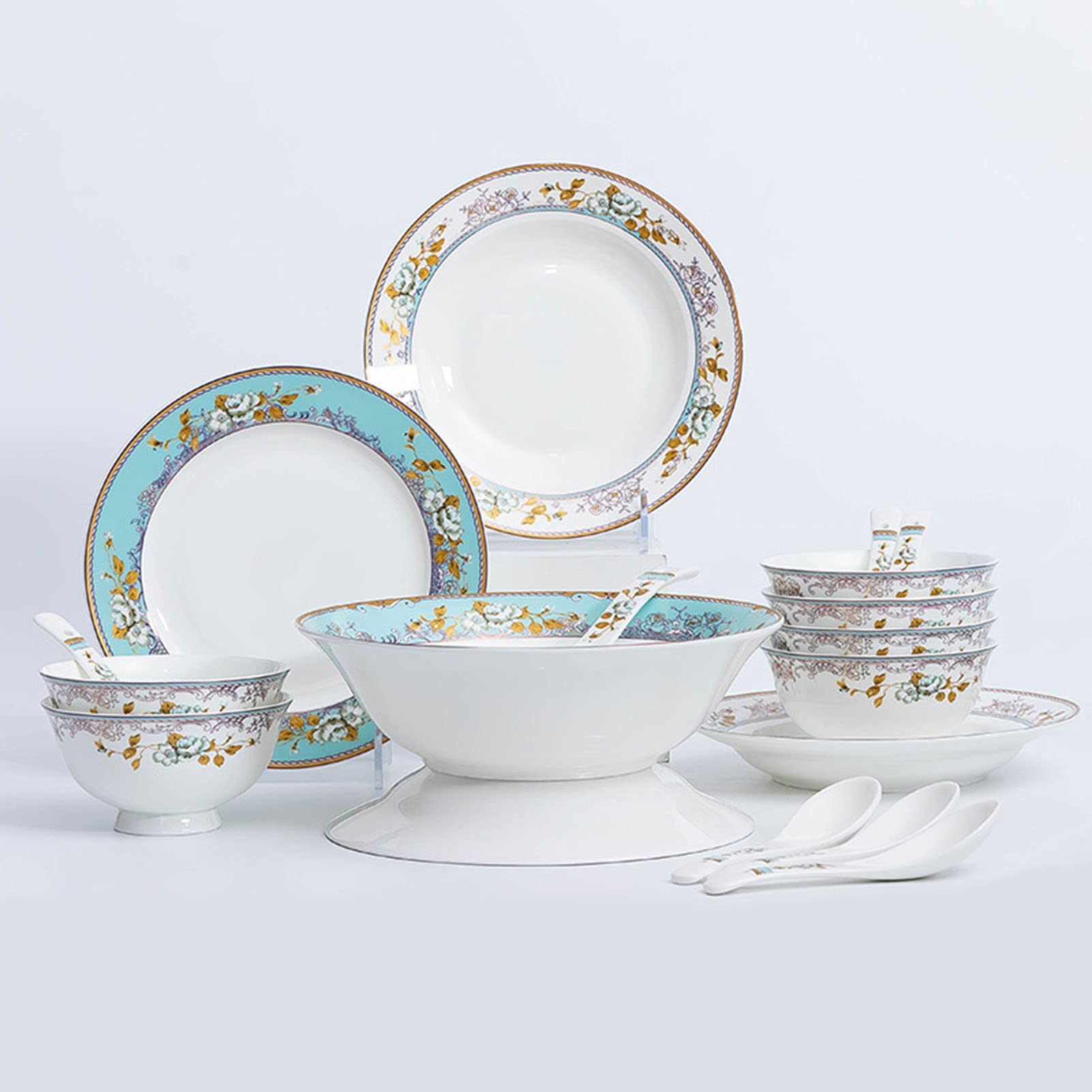 24-Piece Bone China Dinnerware Set for 6 - Lightweight Porcelain Plates, Bowls & Serving Dishes - Oven Safe Kitchen Dinner Set - Perfect for Family Dinners, Parties & Restaurant Use