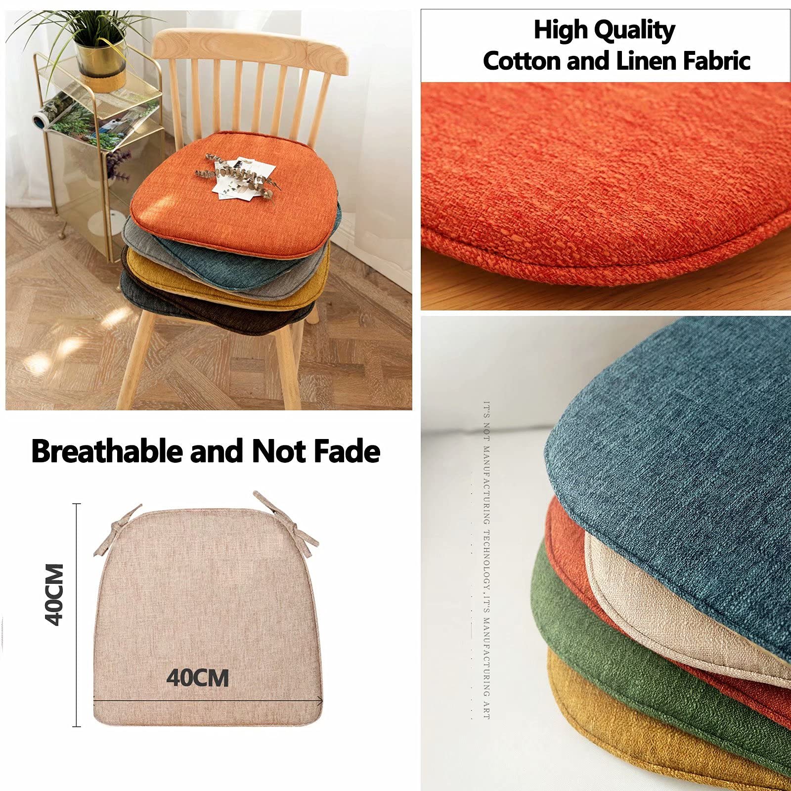 Premium Non-Slip Dining Chair Cushions Set of 4 - Washable Thick Seat Pads with Ties for Kitchen & Farmhouse Style Chairs | Perfect for Dining Rooms, Breakfast Nooks & Home Decor | Green Cotton Fabric