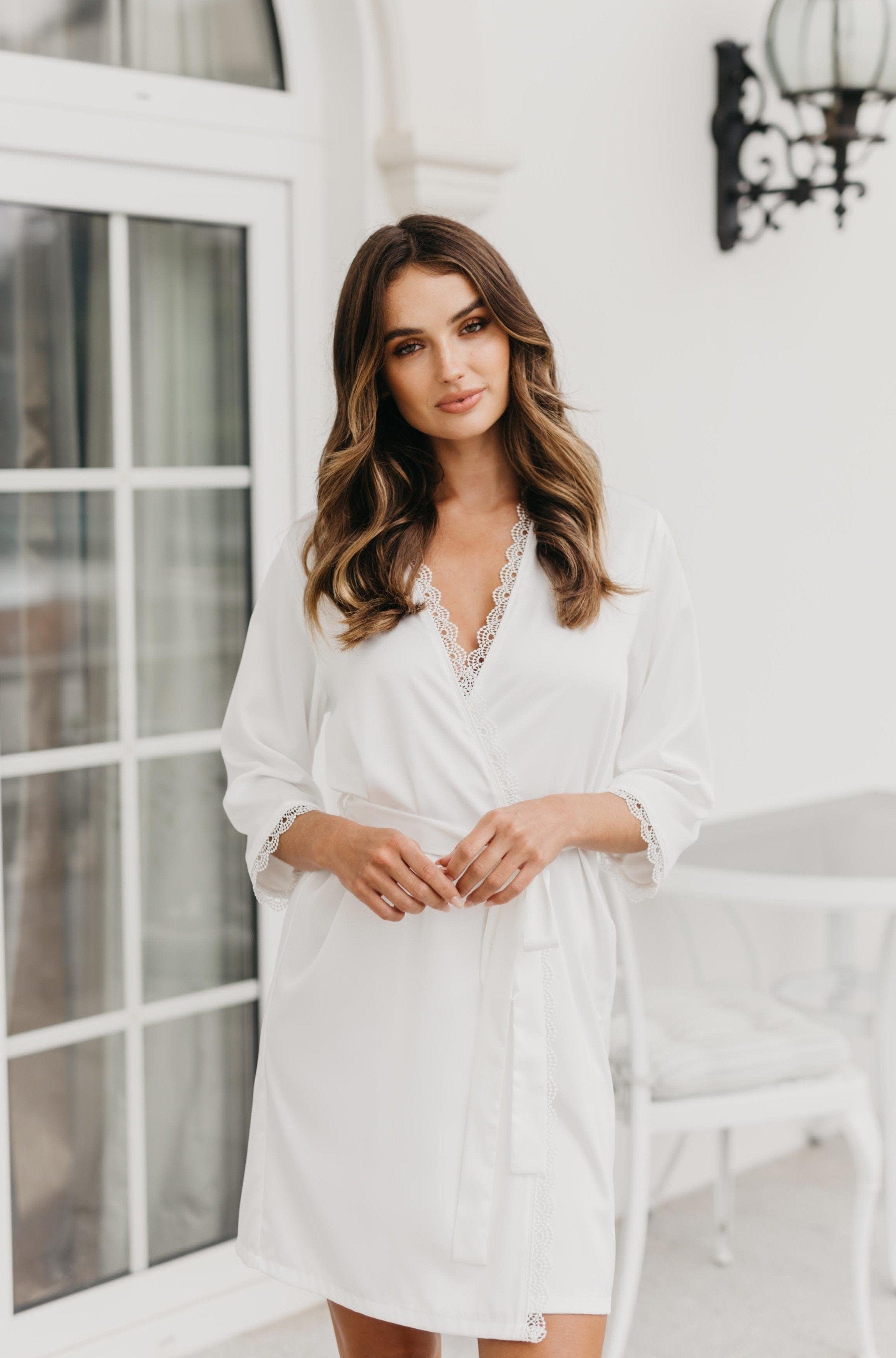 Ellie Lace Trim Robe - Elegant Women's Lingerie Nightgown for Bridal, Honeymoon & Special Occasions | Soft Comfortable Sleepwear for Bedroom & Boudoir