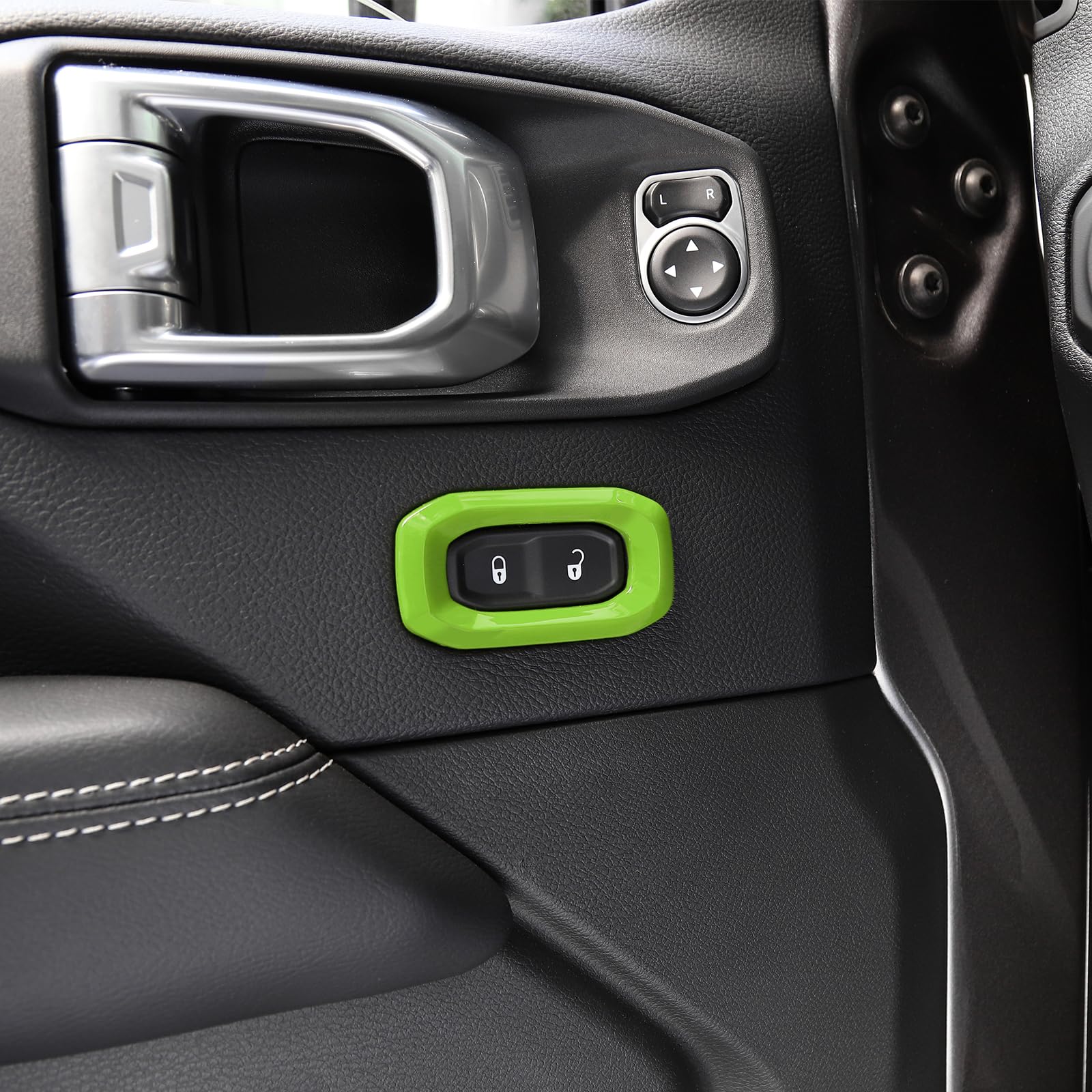 RT-TCZ Green Door Lock Switch Button Trim Cover for Jeep Wrangler JL JLU & Gladiator JT (2018-2024) - Interior Accessories Set of 2 - Upgrade Your Jeep's Interior Style for Off-Road Adventures & Daily Driving