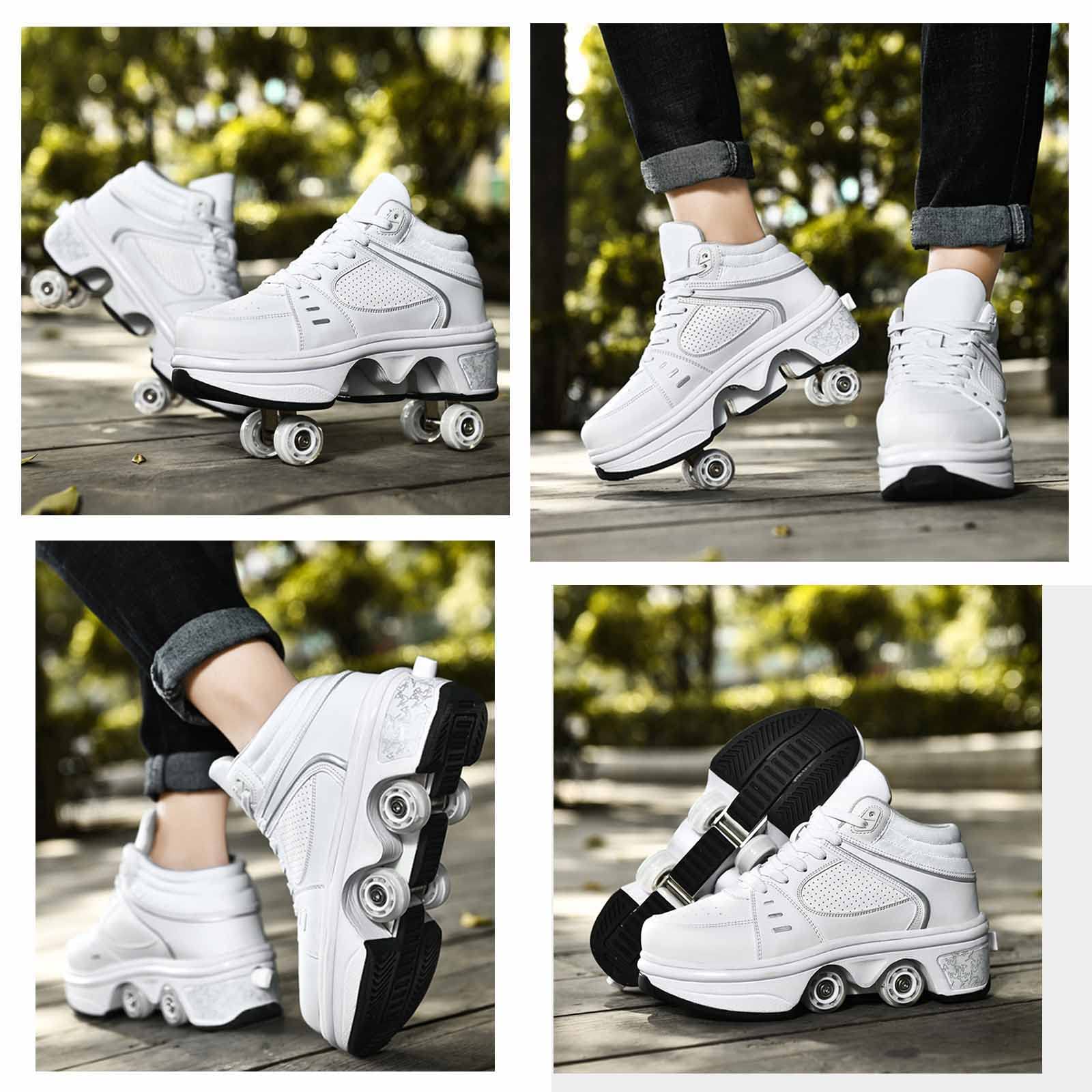 Women's & Kids' Convertible Roller Skate Shoes - 4-Wheel Sneakers for Girls & Boys | Lightweight Outdoor Skates for Park, Rink & Street Fun