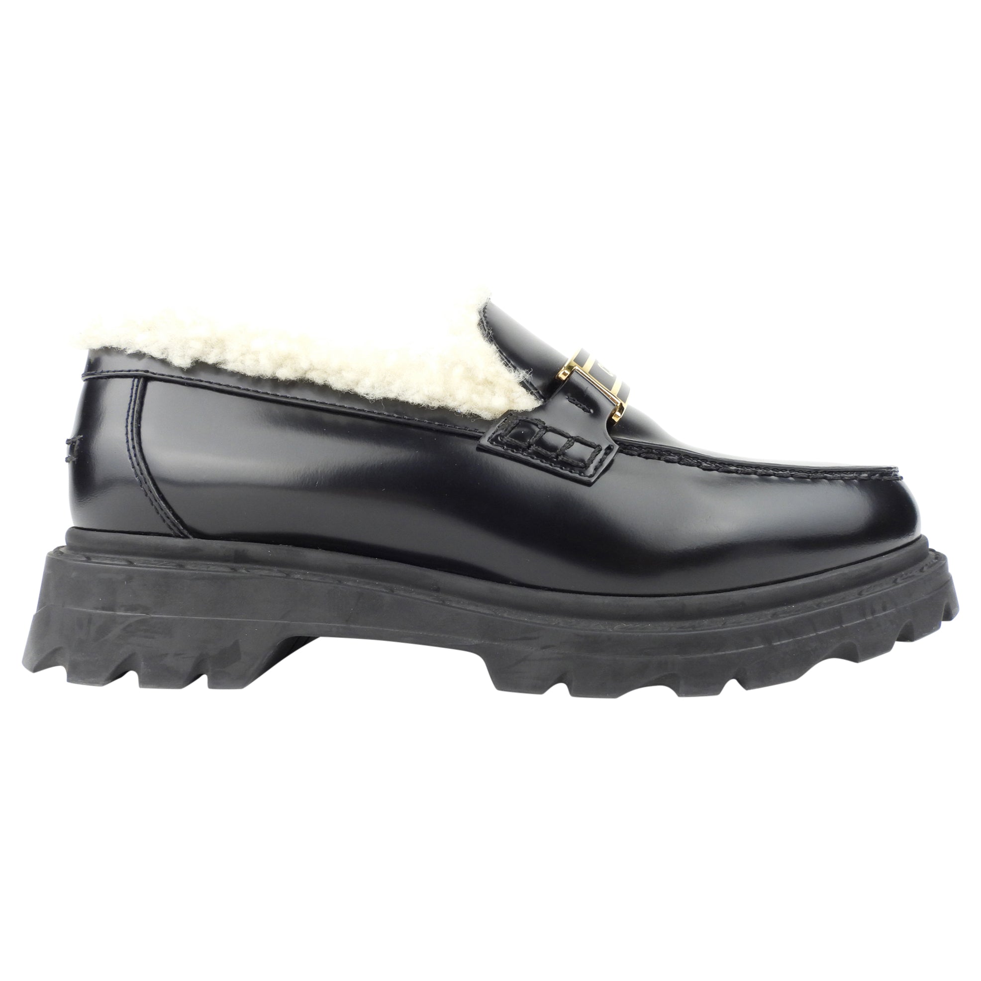 Christian Dior Black Brushed Calfskin Leather Shearling Loafers - Dior Code Slip-On Shoes Women's Size 36.5 | Luxury Designer Loafers for Office, Party & Casual Wear