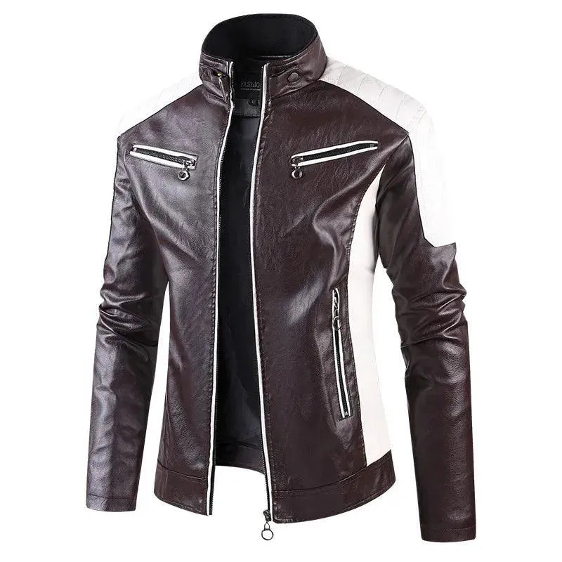 Men's Slim Fit PU Leather Jacket with Stand Collar - Stylish Outerwear for Casual Wear, Date Night & Motorcycle Riding