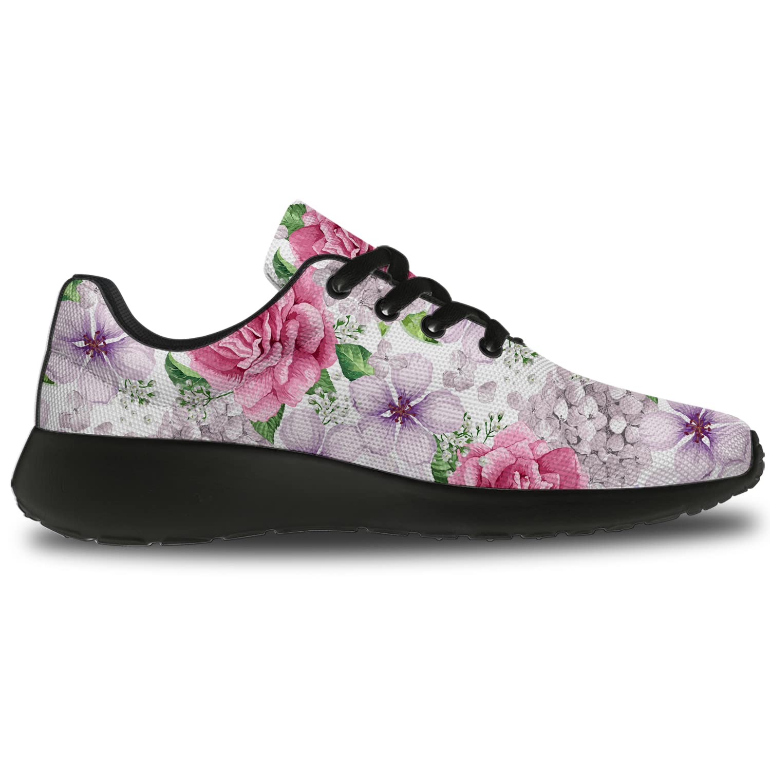 Rose Flower Running Shoes for Women & Men - Comfortable Walking & Tennis Sneakers with Hydrangea Design - Perfect Gift for Boys & Girls - Size 8 Men/9.5 Women in Black - Ideal for Jogging, Gym Workouts & Casual Wear