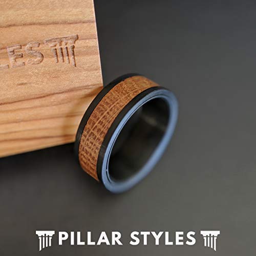 Tungsten Whiskey Barrel Ring for Men - Black Bourbon Wood Wedding Band - Durable & Unique Mens Ring - Perfect for Grooms, Anniversary Gifts & Whiskey Lovers