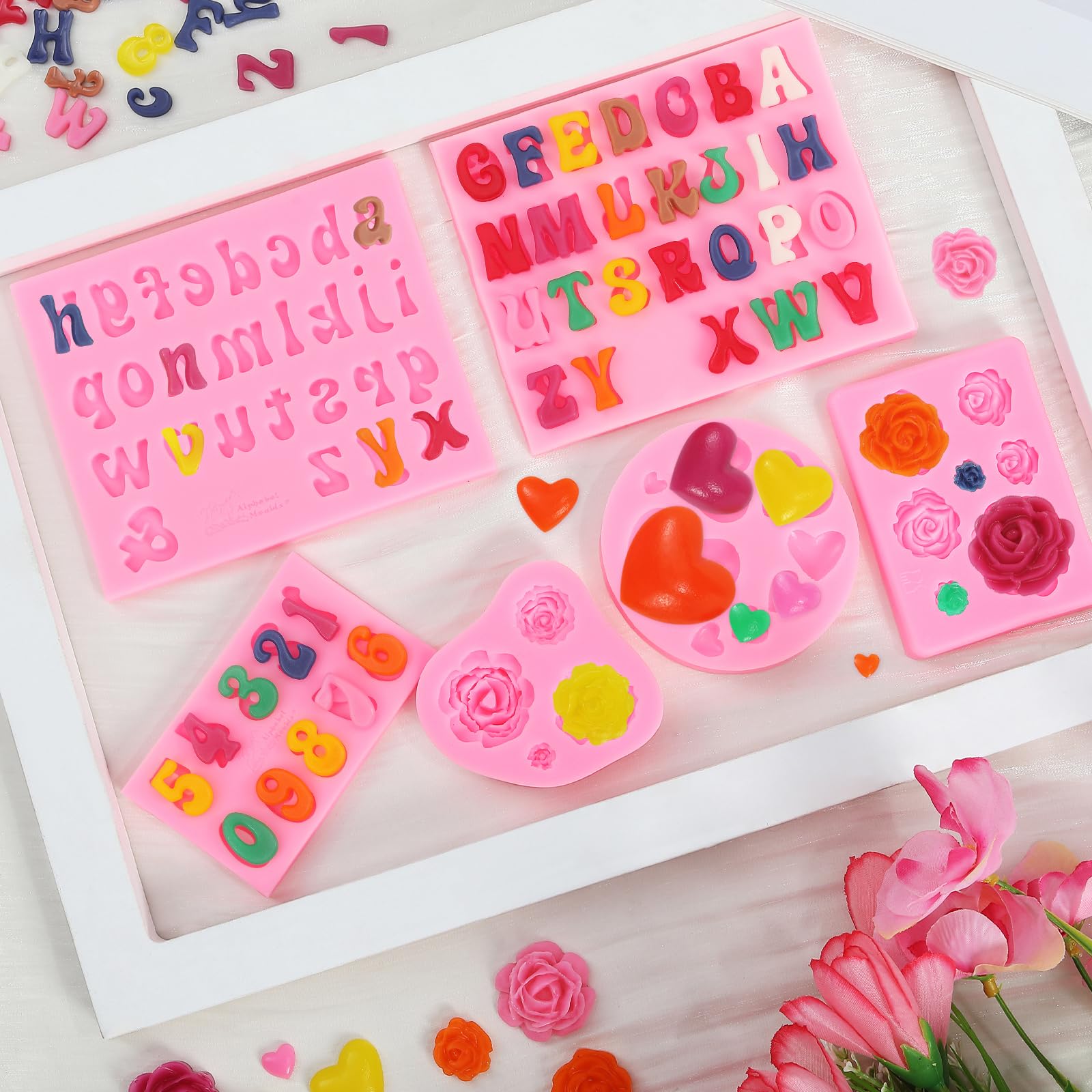 Premium Silicone Alphabet & Number Molds Set - Rose & Heart Shaped Cake Molds for Baking, Candy Making, Chocolate, Gummy Bears - Perfect for DIY Crafts, Cupcake Decorations & Dessert Making at Home