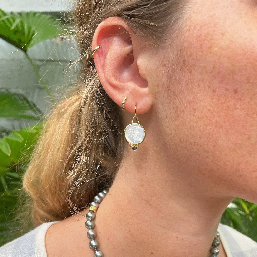 14K Gold Mazza Mother of Pearl Man in the Moon Earrings - Elegant Celestial Jewelry for Women, Perfect for Evening Parties & Special Occasions