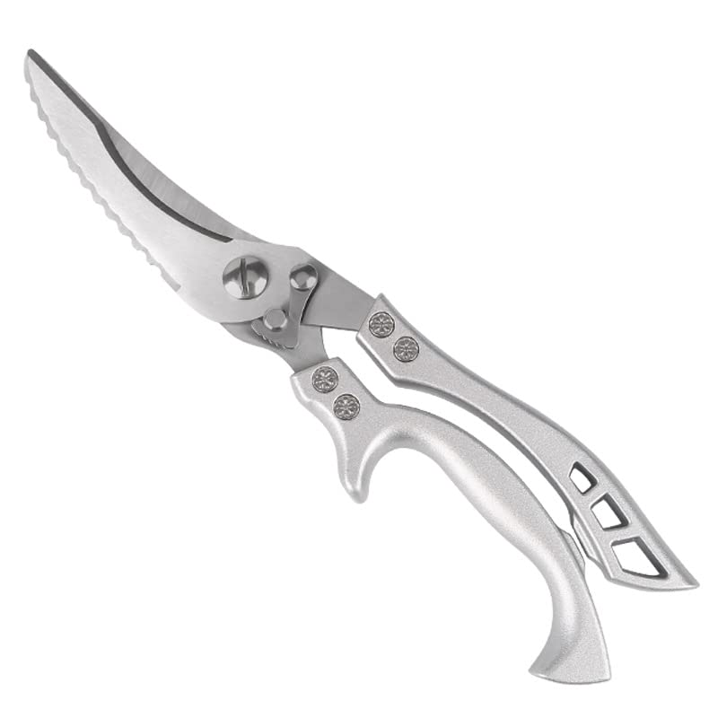 **Stainless Steel Kitchen Poultry Shears - Heavy Duty Chicken Bone Scissors for Cutting Duck, Fish & Meat - Professional Cooking Shears for Chefs & Home Cooks - Perfect for Meal Prep, Butchering & Food Processing (Color: Silver)**